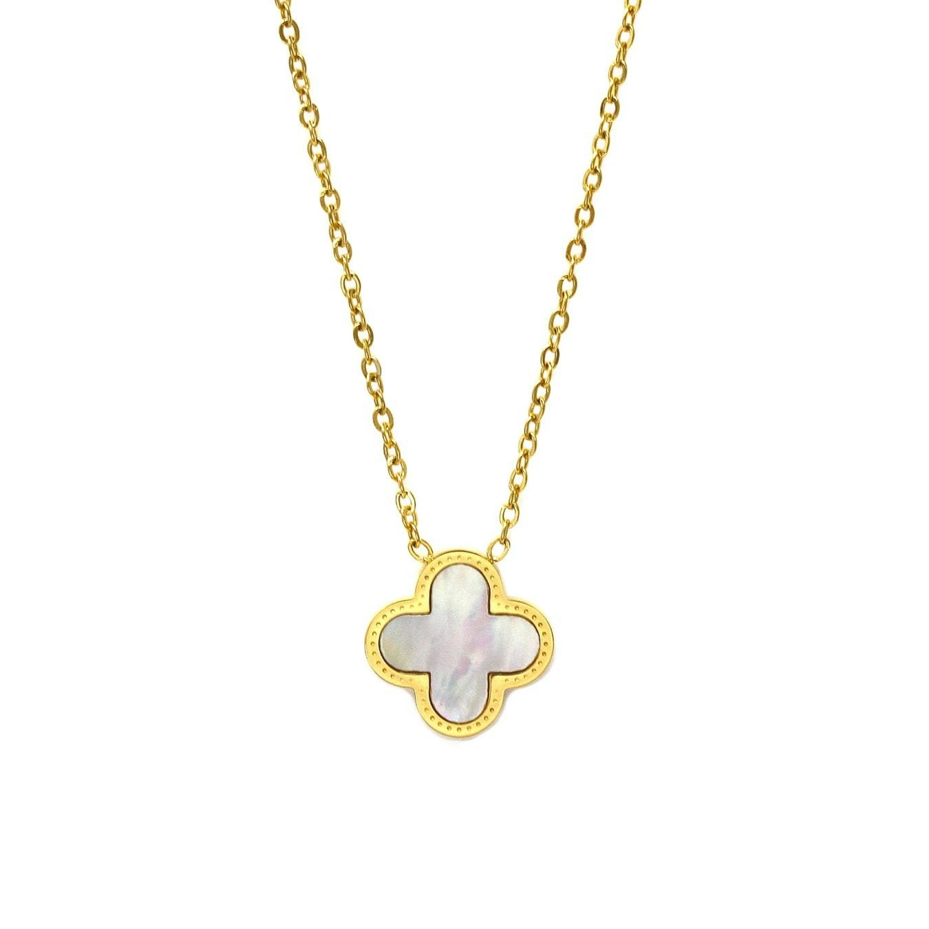 Say It With Gold Clover Necklace - Stainless Steel ( Plated & Faux Pearl) - Classic
