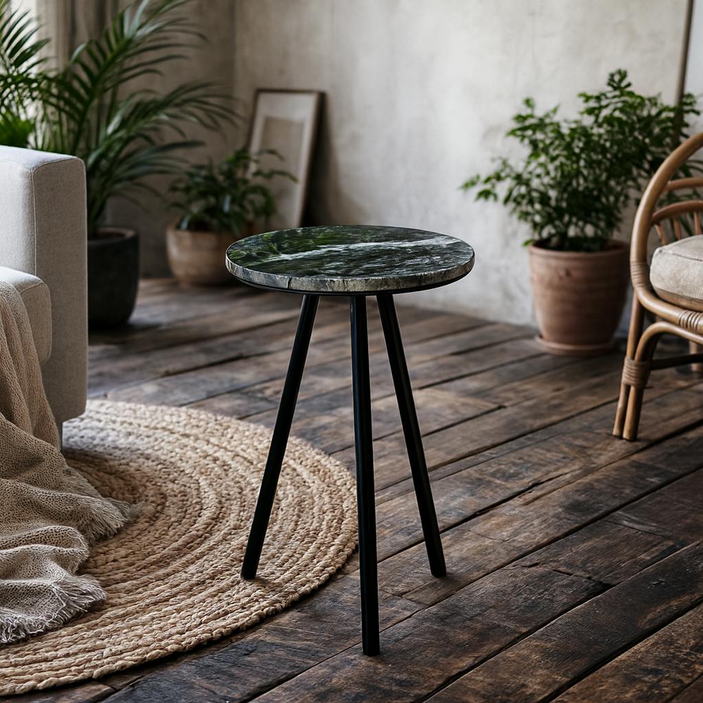 Wyld Haus Black Alabama Marble Top Side Table With Metal Legs