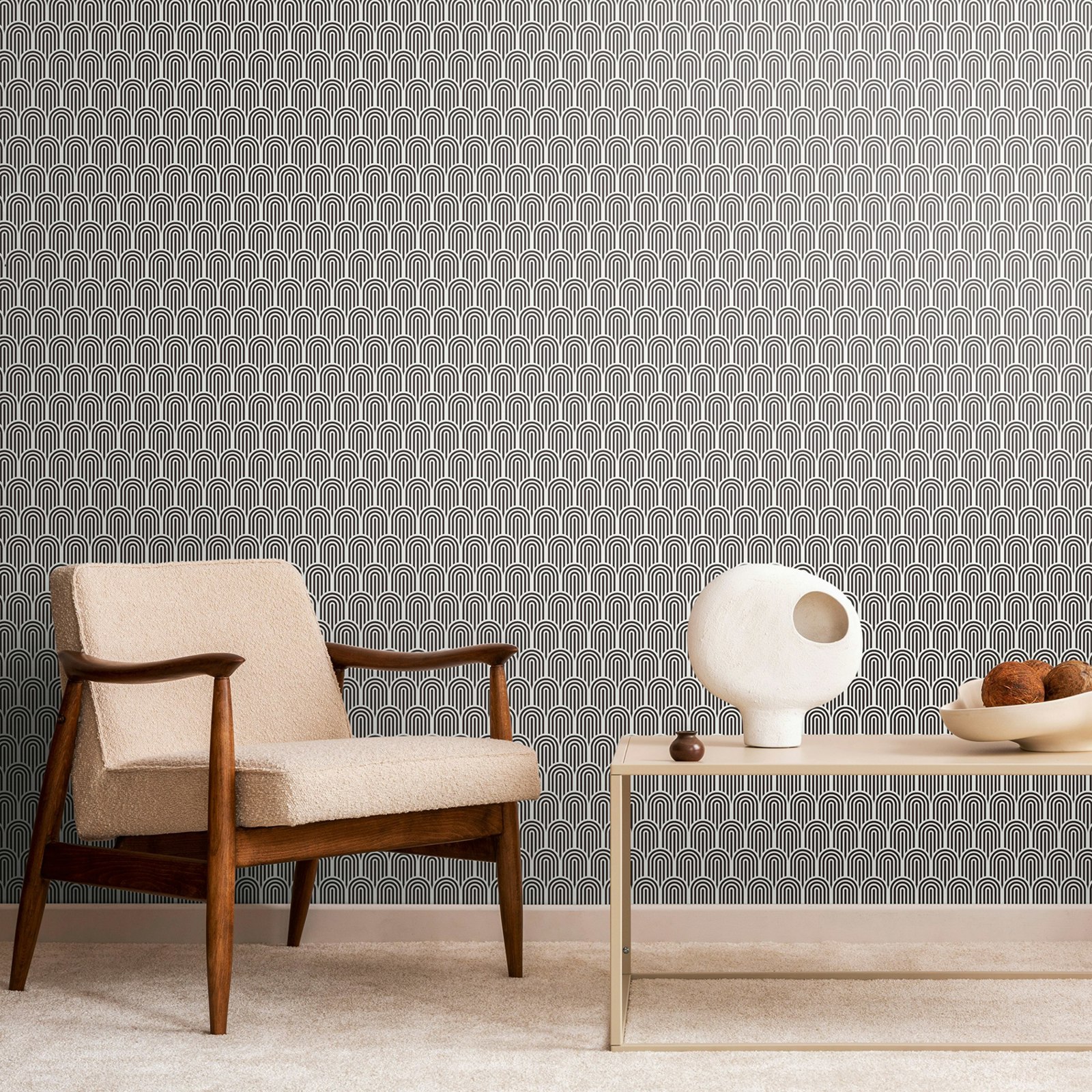 Hoopla Walls Black Retro Arch - 10M Wallpaper
