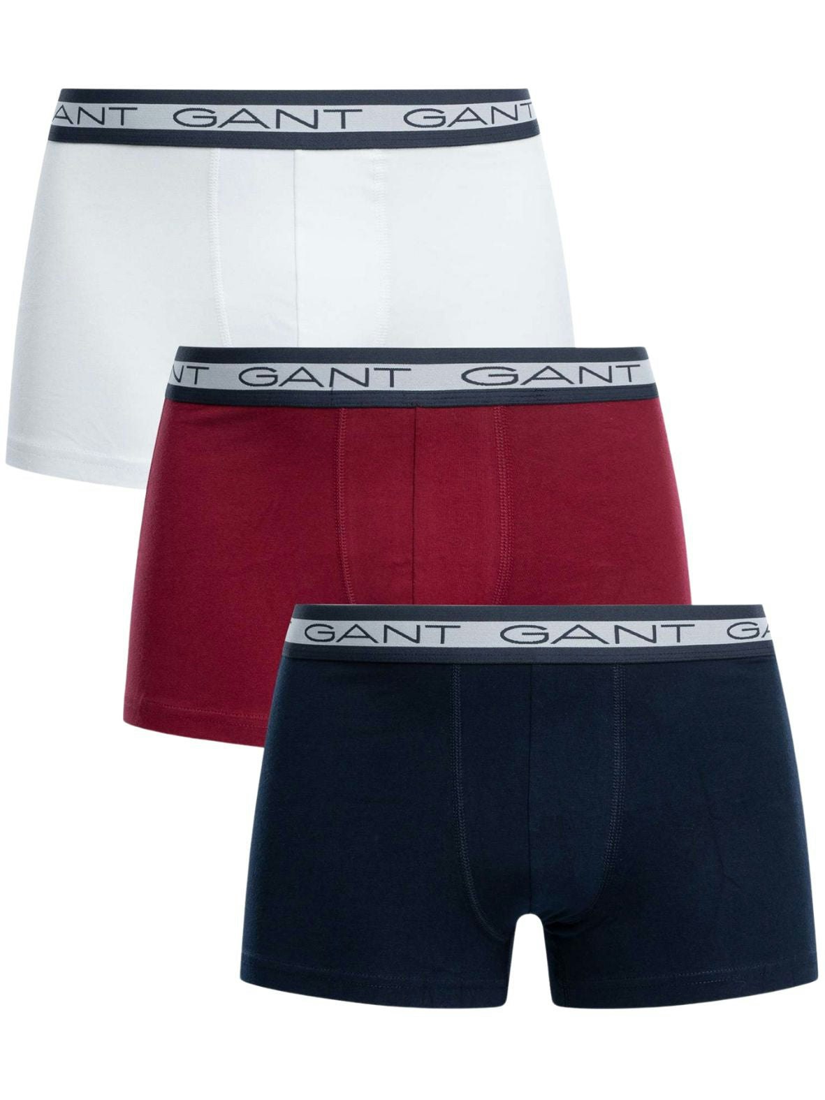 Gant White/Burgundy 3-Pack Striped Waistband Boxer Trunks, Navy/ - L