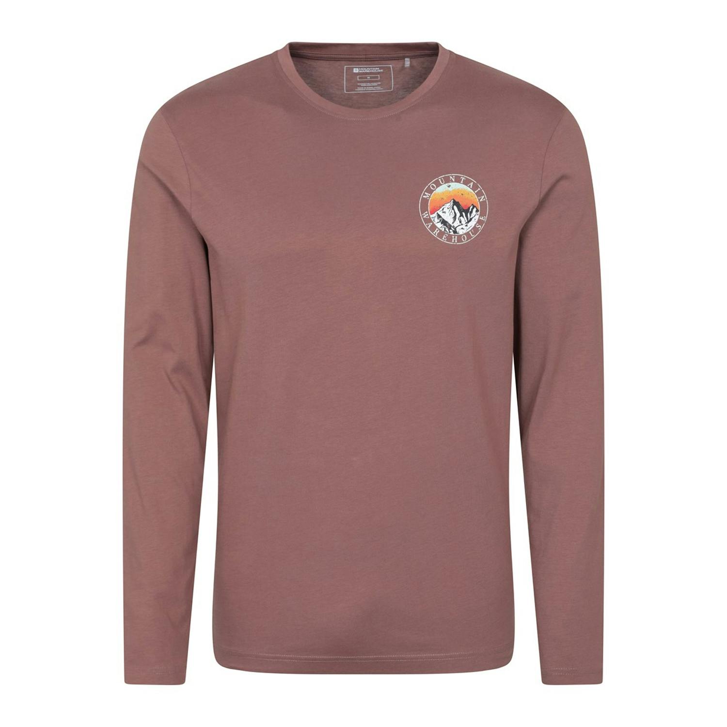 Mountain Warehouse Men's Burgundy Circle Mountain Sunset Graphic Long-Sleeved T-Shirt - Xs - 100% Organic Cotton