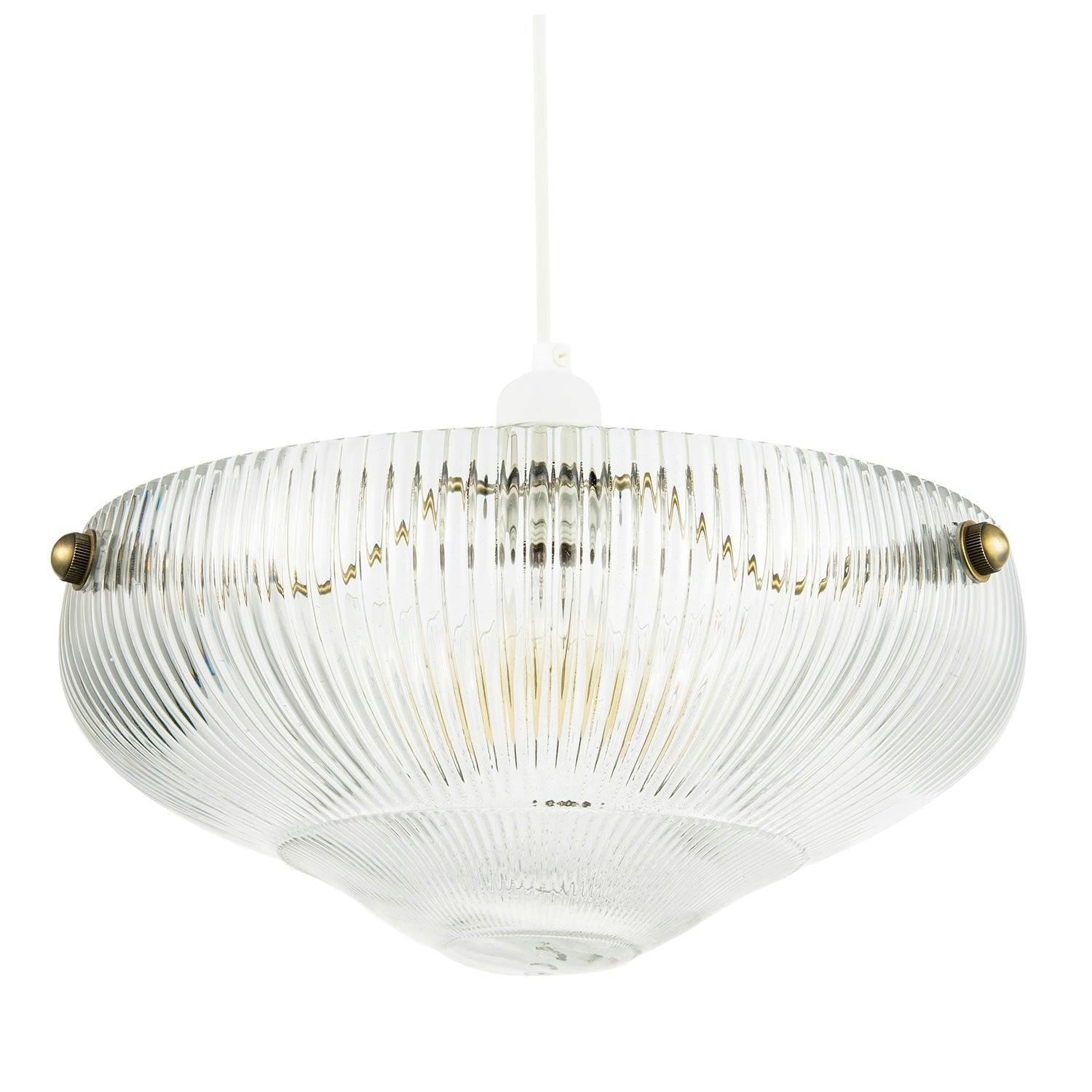 Happy Homewares Light Modern Transparent Mini Line Ribbed Glass Pendant Bowl Lamp Shade