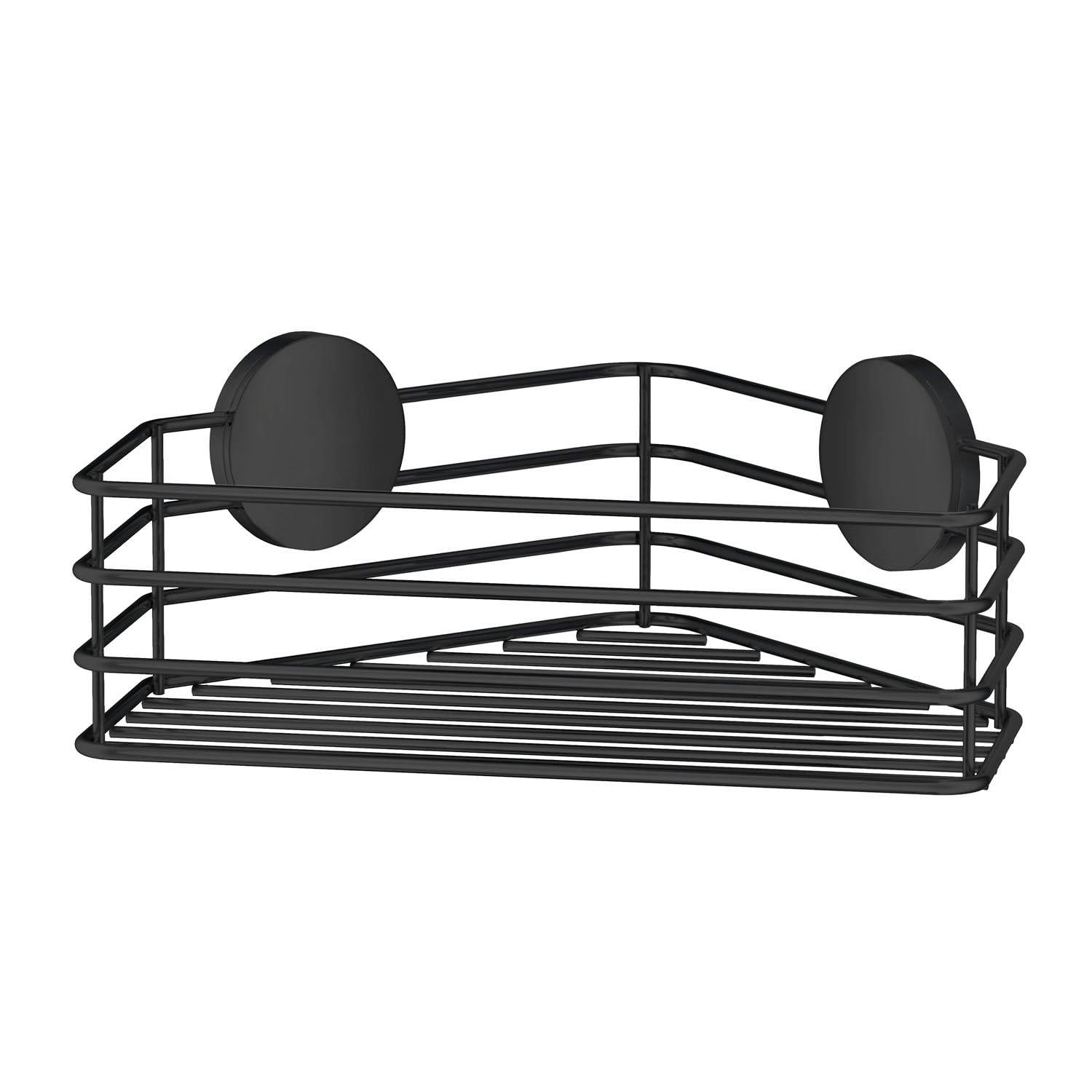 Rackhams Black Matt Stainless Steel Corner Shower Basket Self Adhesive Wall Mounted