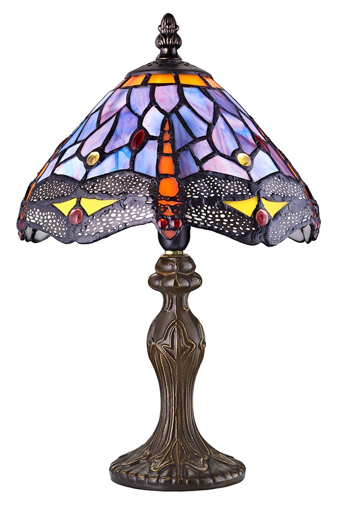 Rackhams Purple Stained Glass Dragonfly Tiffany Lamp - Hand Crafted