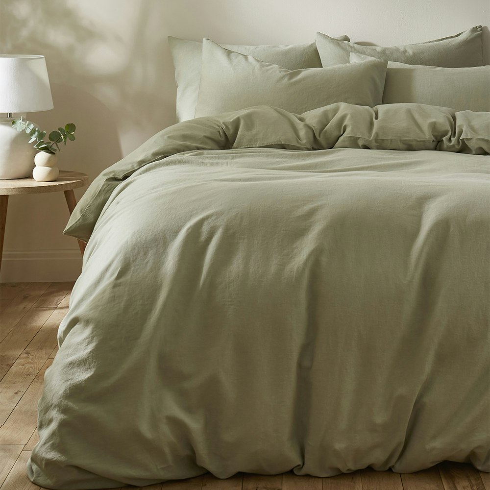 Rackhams Blue/Green/Pink Touch Of Linen Duvet Cover Set (Includes 2 Pillowcases 1 For Single) - Double - Honeydew