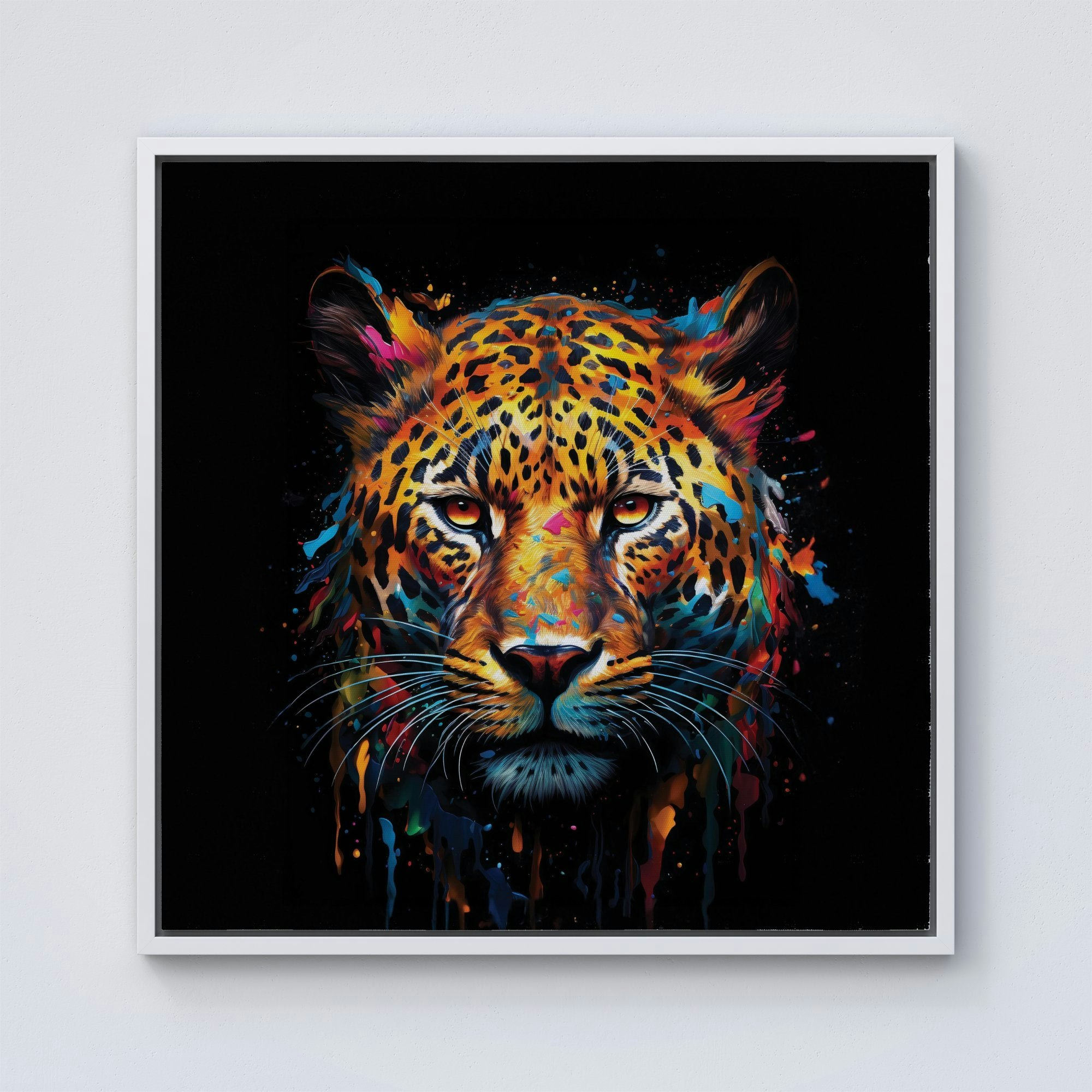 Warren Reed White Splash Art Leopard Face Framed Canvas - 10" X 10"