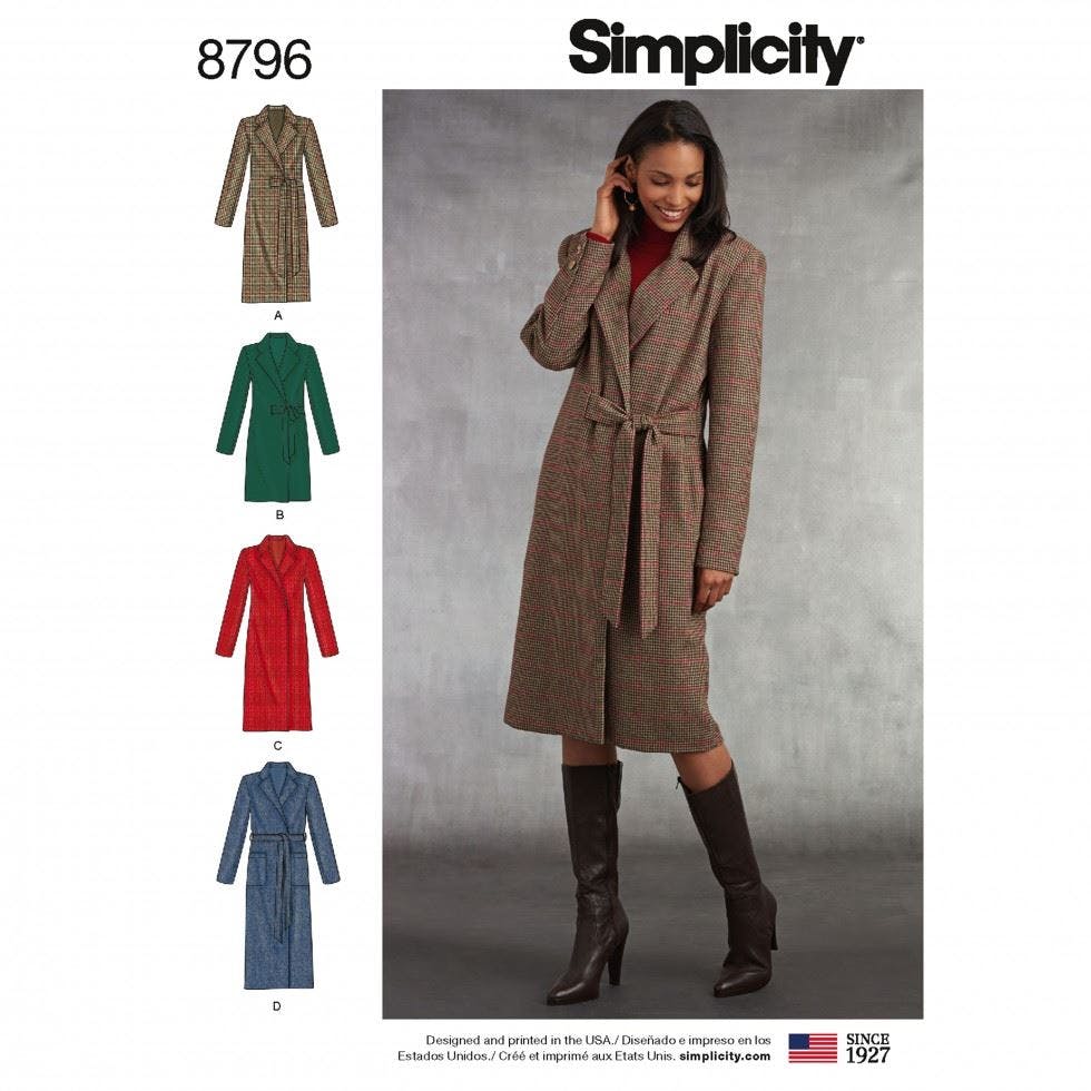 Simplicity Women's Sewing Pattern 8796, Coats For U5 (16-18-20-22-24) - Intermediate - U5 (16-18-20-22-24)