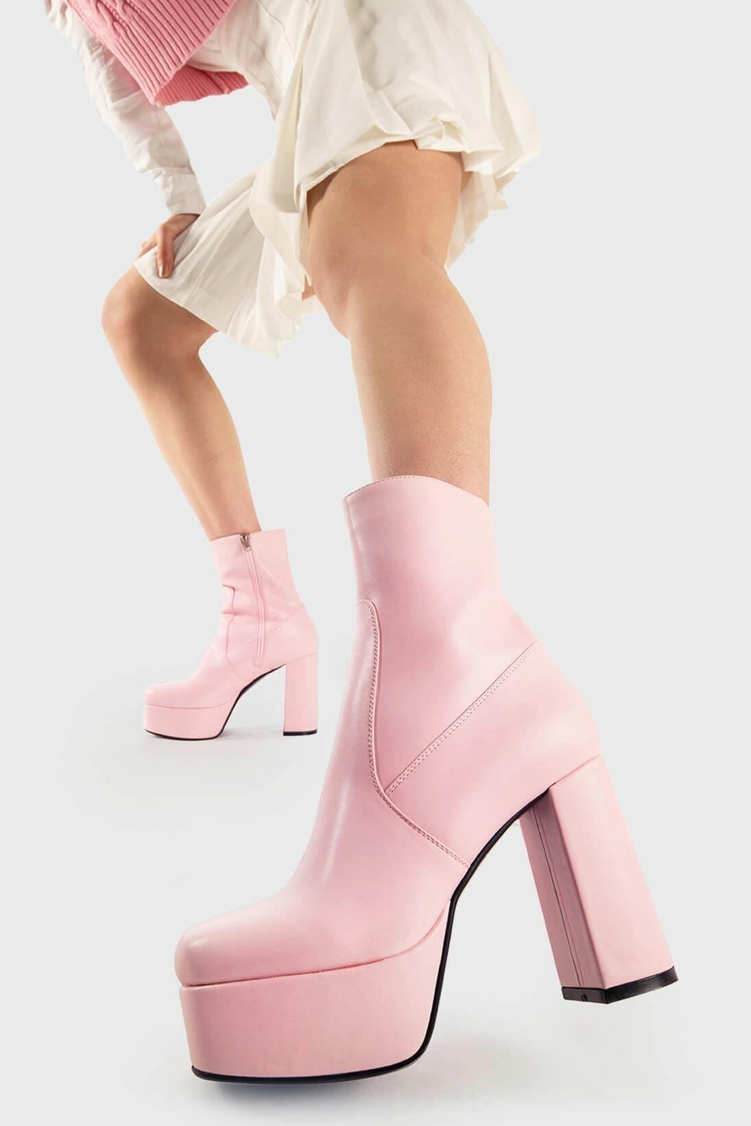 Lamoda Pink Making Moves Platform Ankle Boots Chunky Vegan Leather Uk 4 - Uk4