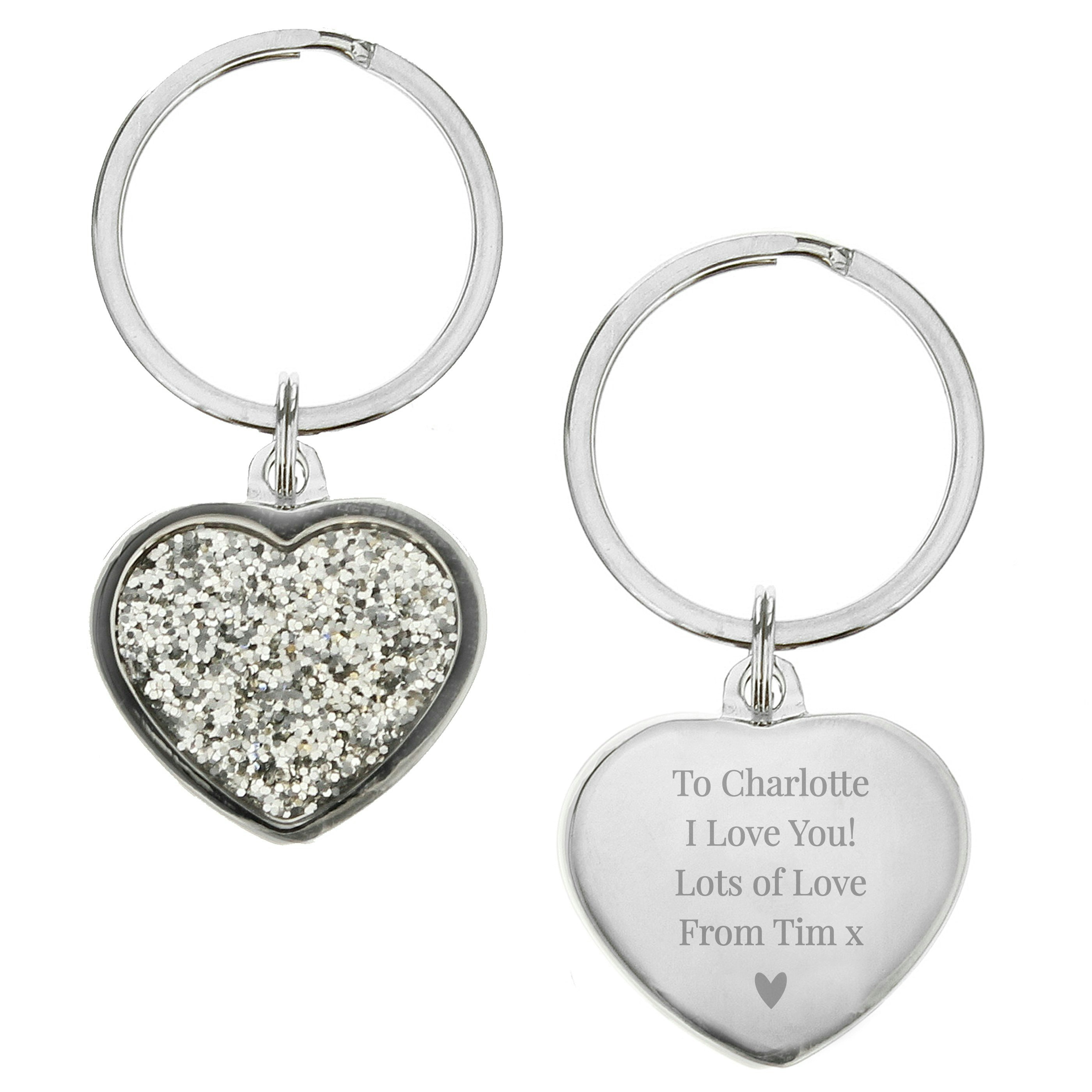 Personalised Memento Company Silver Personalised Diamante Heart Keyring Size 24
