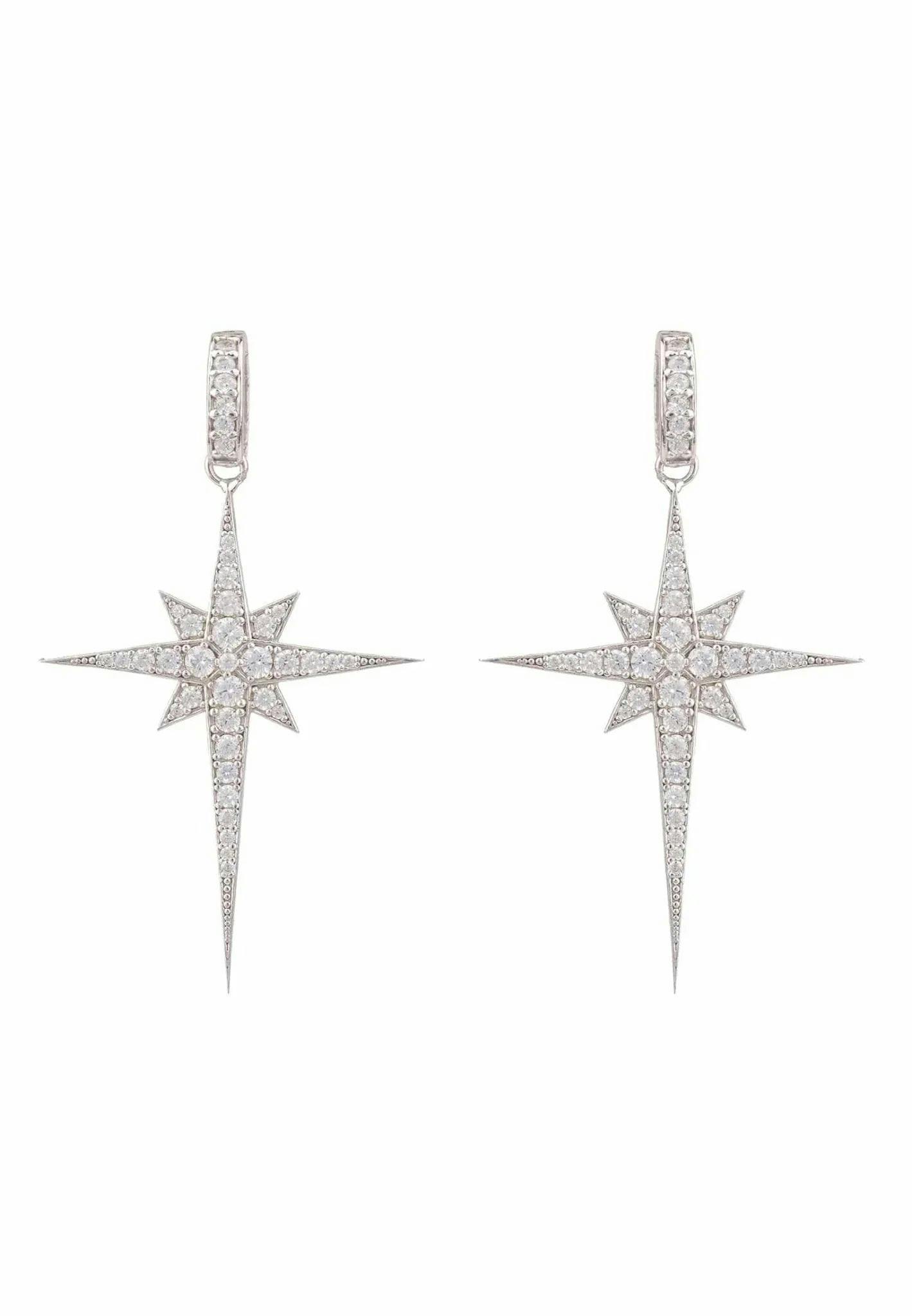 Latelita Silver North Star Burst Large Drop Earrings