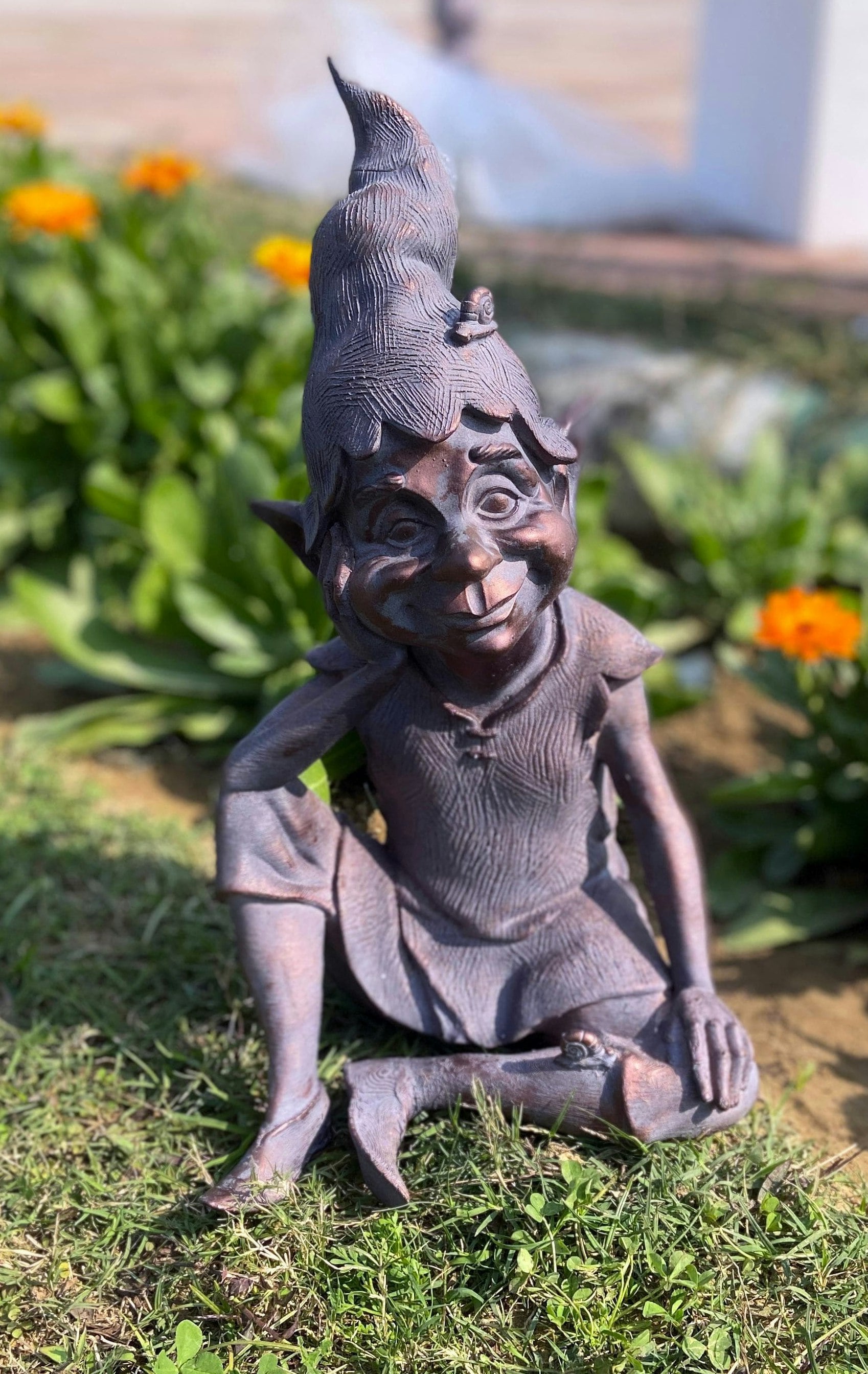 Rackhams Pixie Sitting Garden Sculpture Ornament Resin Statue - Sculpture - Resin - Large
