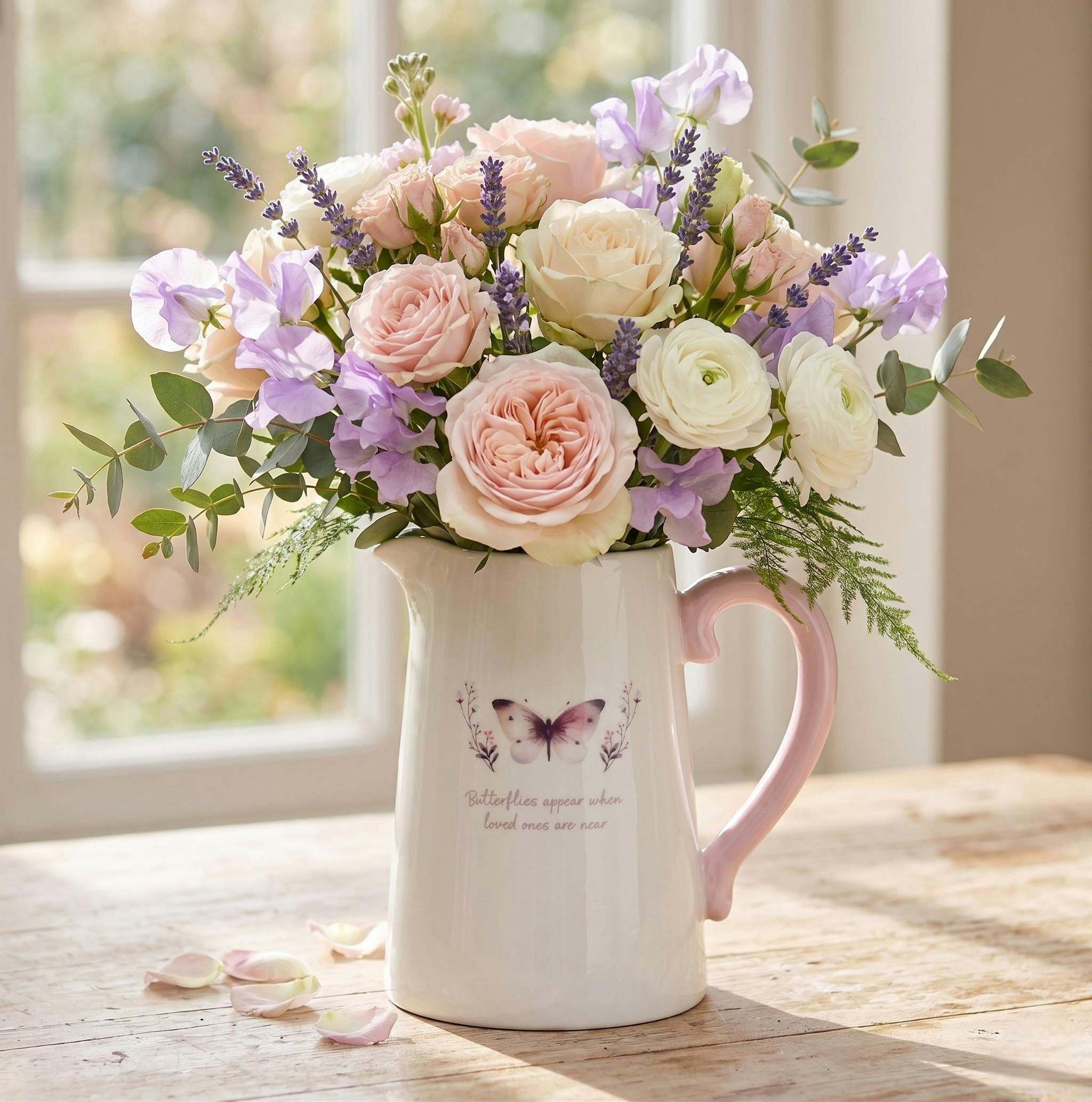Rackhams Pink Butterflies Appear Decorative Flower Jug Vase