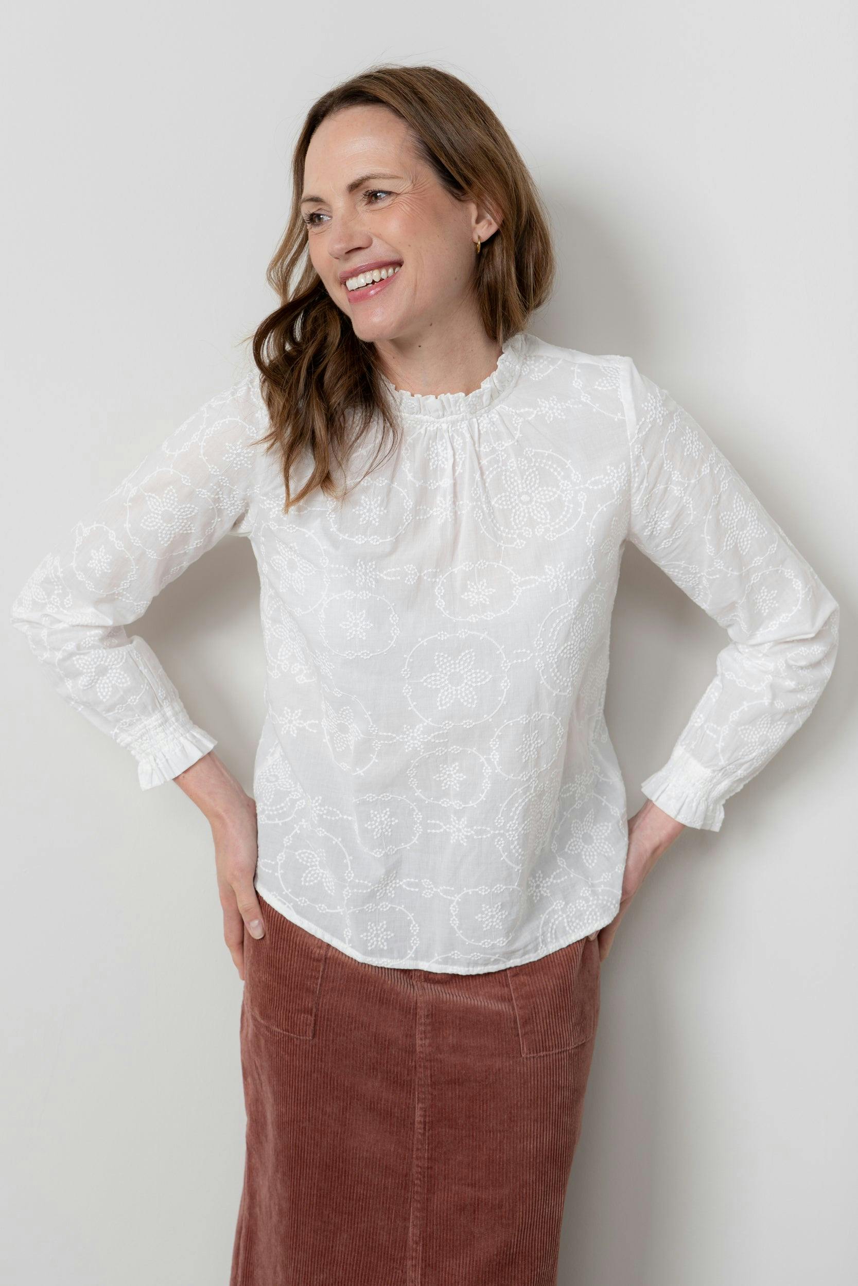 Lily & Me White Fiona Gathered Neck Blouse - 18