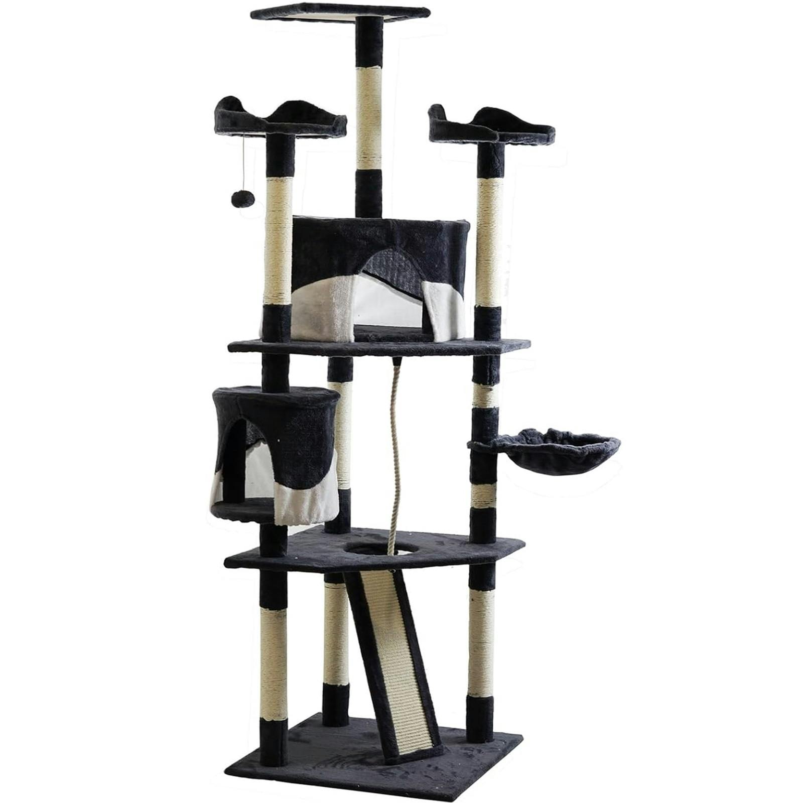 Gr8 Home Black Tall Cat Tree Multi Level Tower Scratching Climbing Post Kitten Activity Centre
