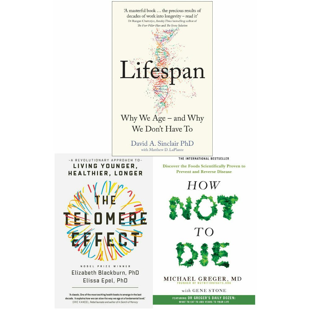 Thorsons & Orion & Pan Lifespan, The Telomere Effect & How Not To Die Collection Books Set Size 3
