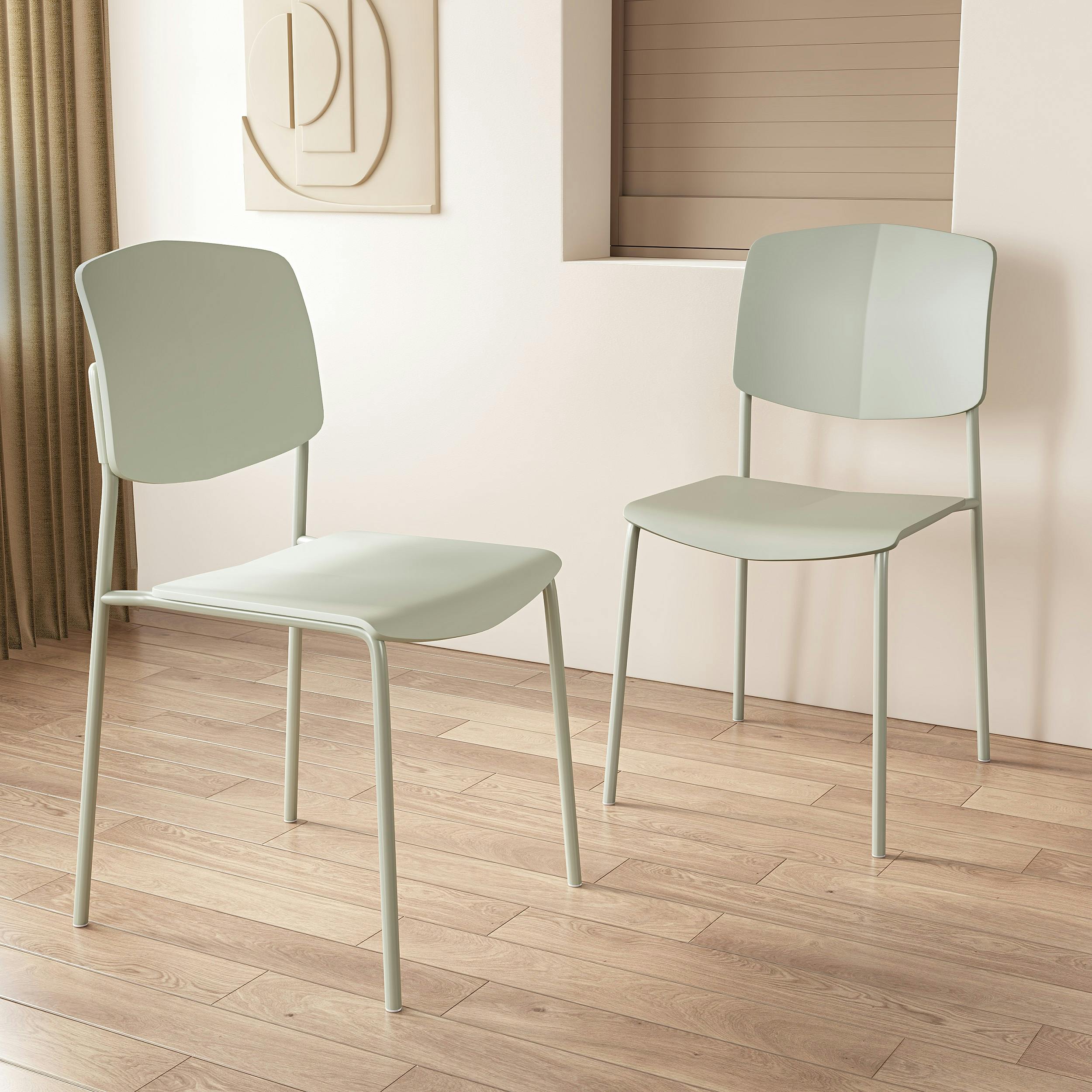 Rackhams Light/Green Pair Of Academy Modern Dining Chairs, Stackable Design