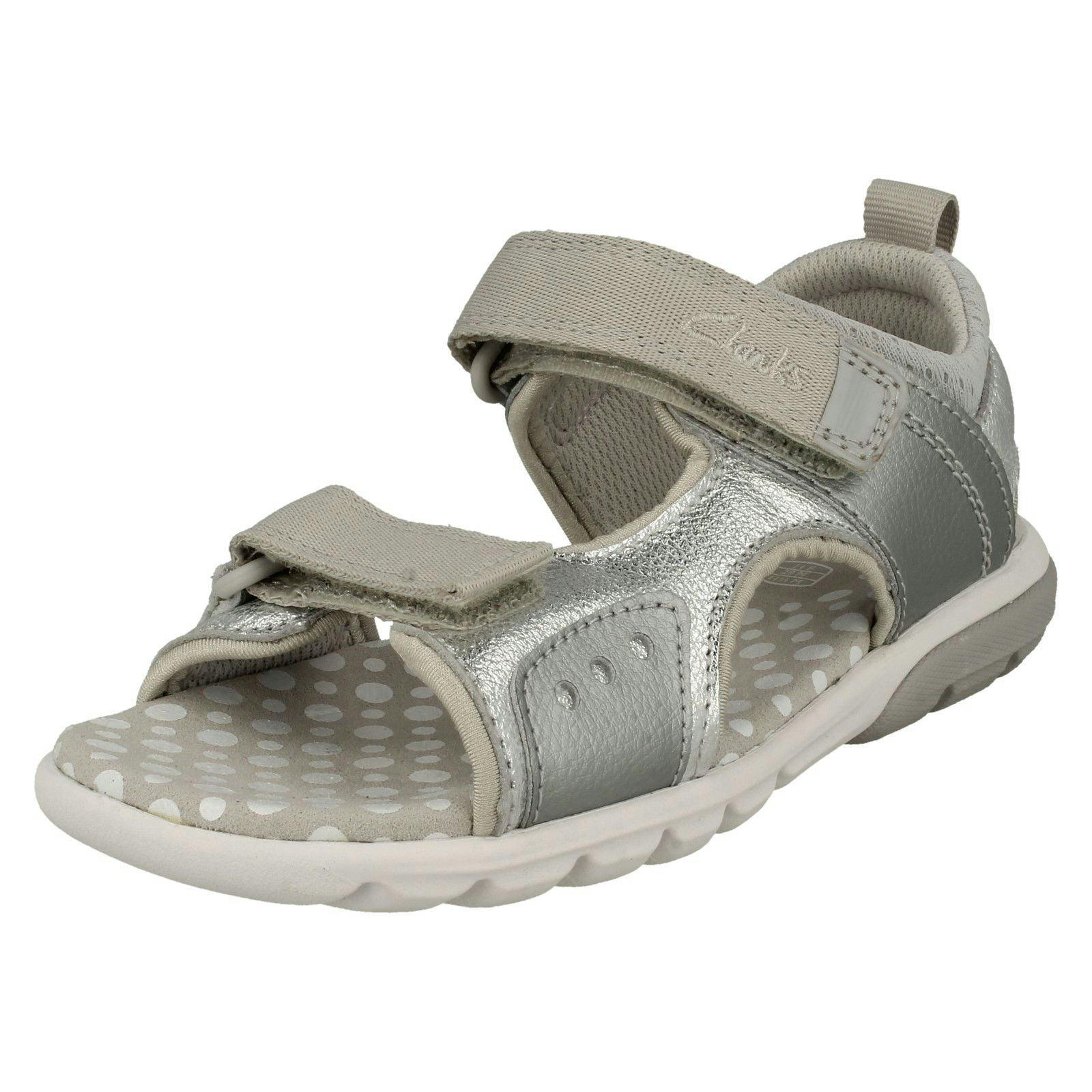 Clarks Silver Childrens Hook And Loop Sandals Rocco Tide K - Uk 11.5 Child