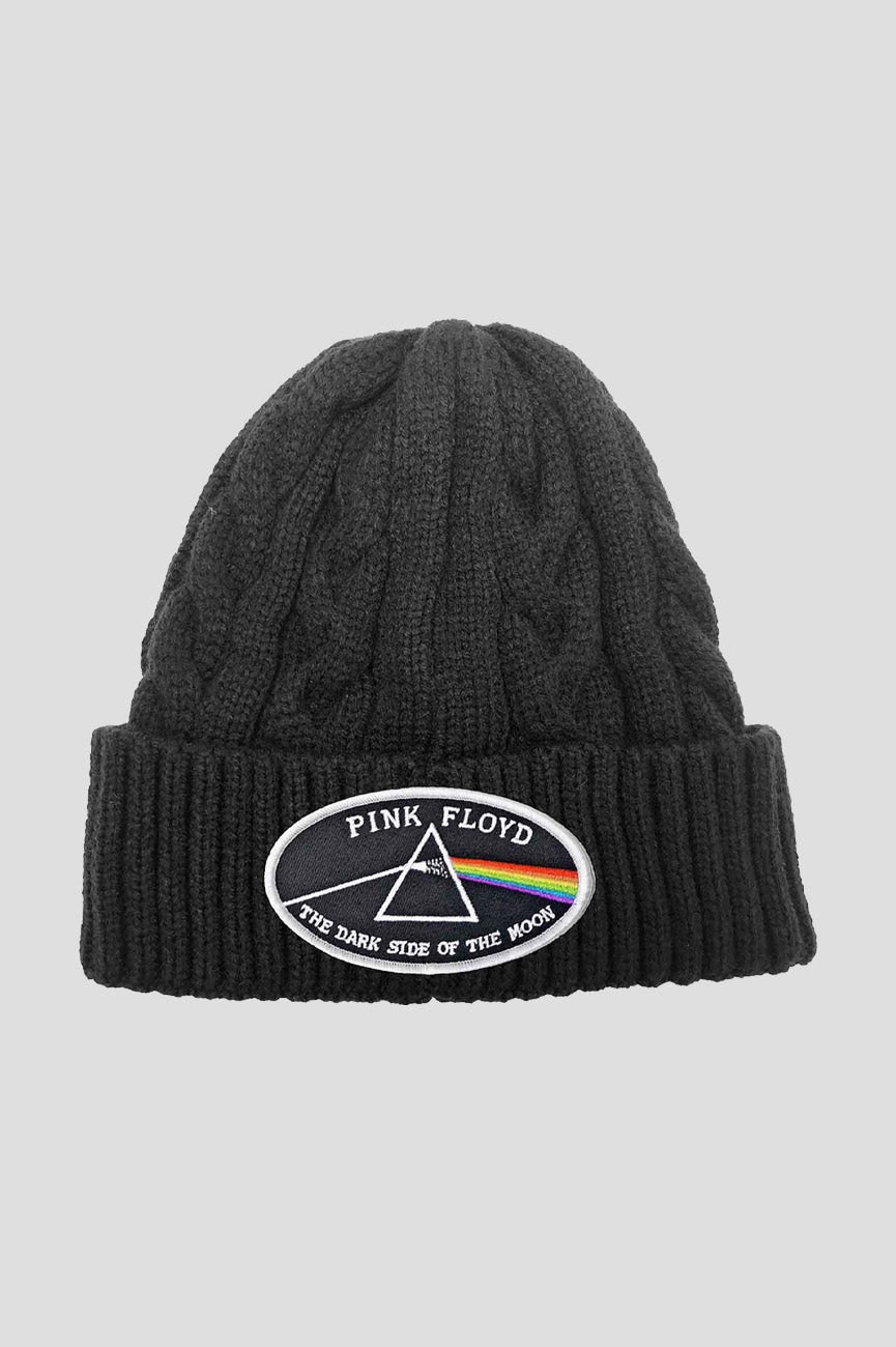 Paradiso Clothing Unisex Pink/Dark/White Floyd Side Of The Moon Border Cable Knit Beanie Hat - One Size