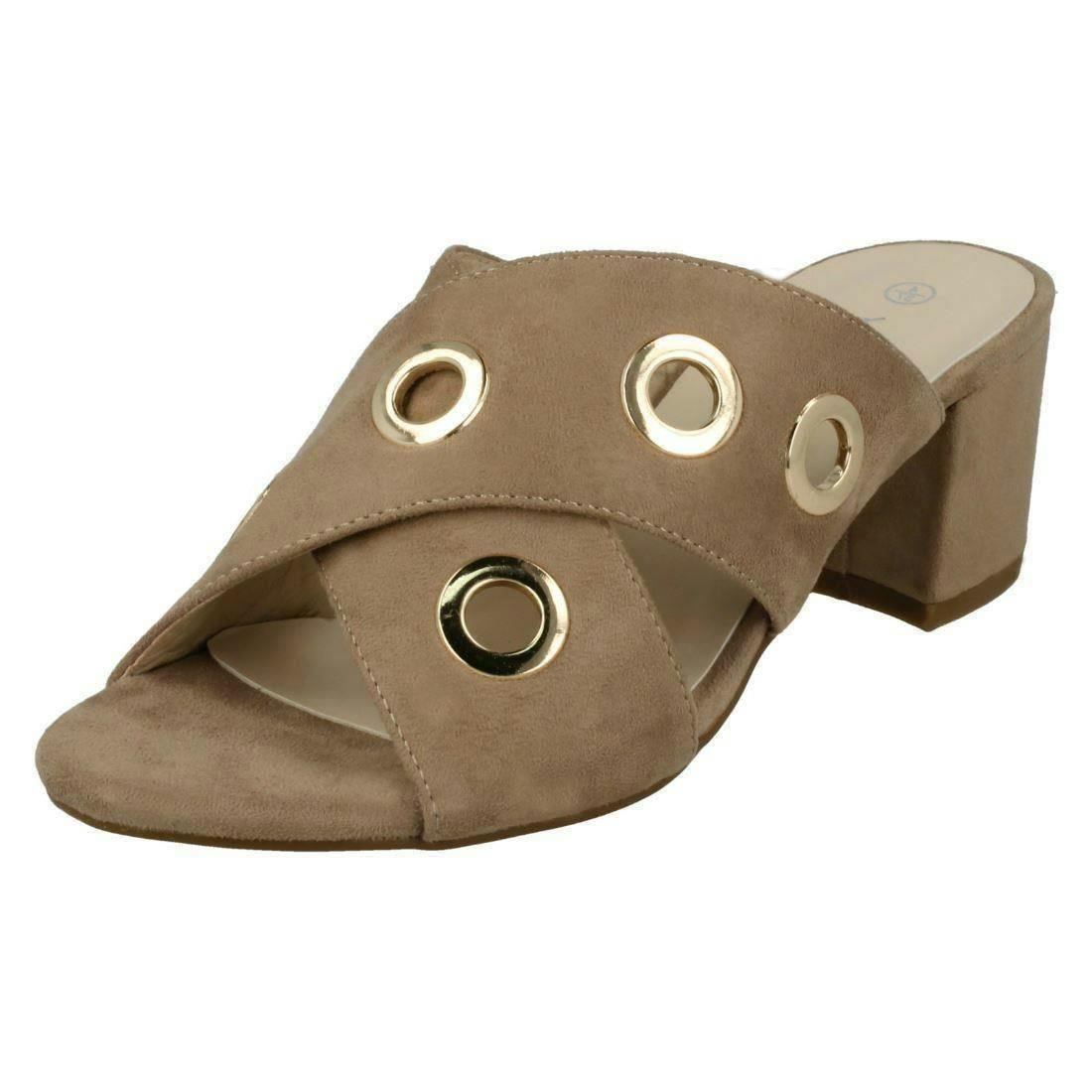 Anne Michelle Women's Mid Heel Cross Over Vamp Mules - Taupe - Uk 6