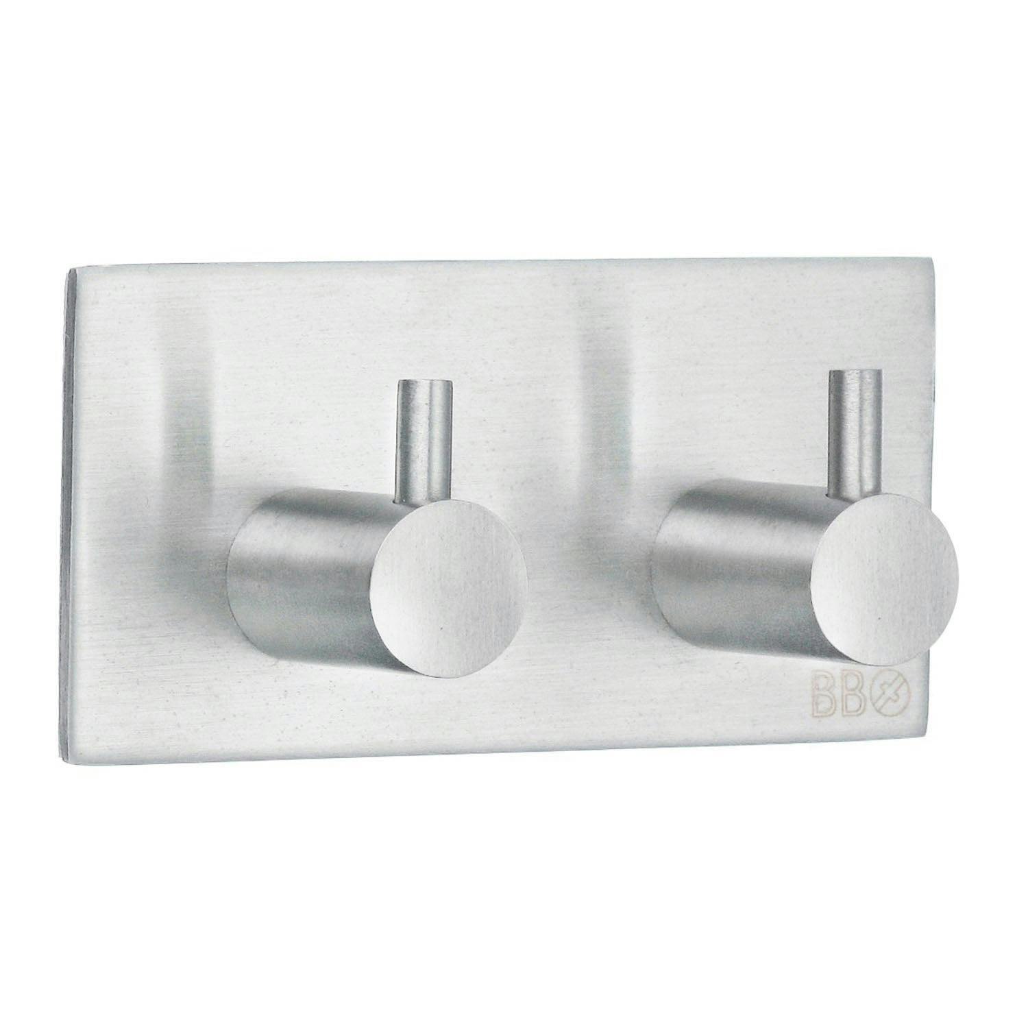 Rackhams Brushed Stainless Steel Double Towel Hook (90 X 45Mm) Self Adhesive Bathroom Wall Mounted