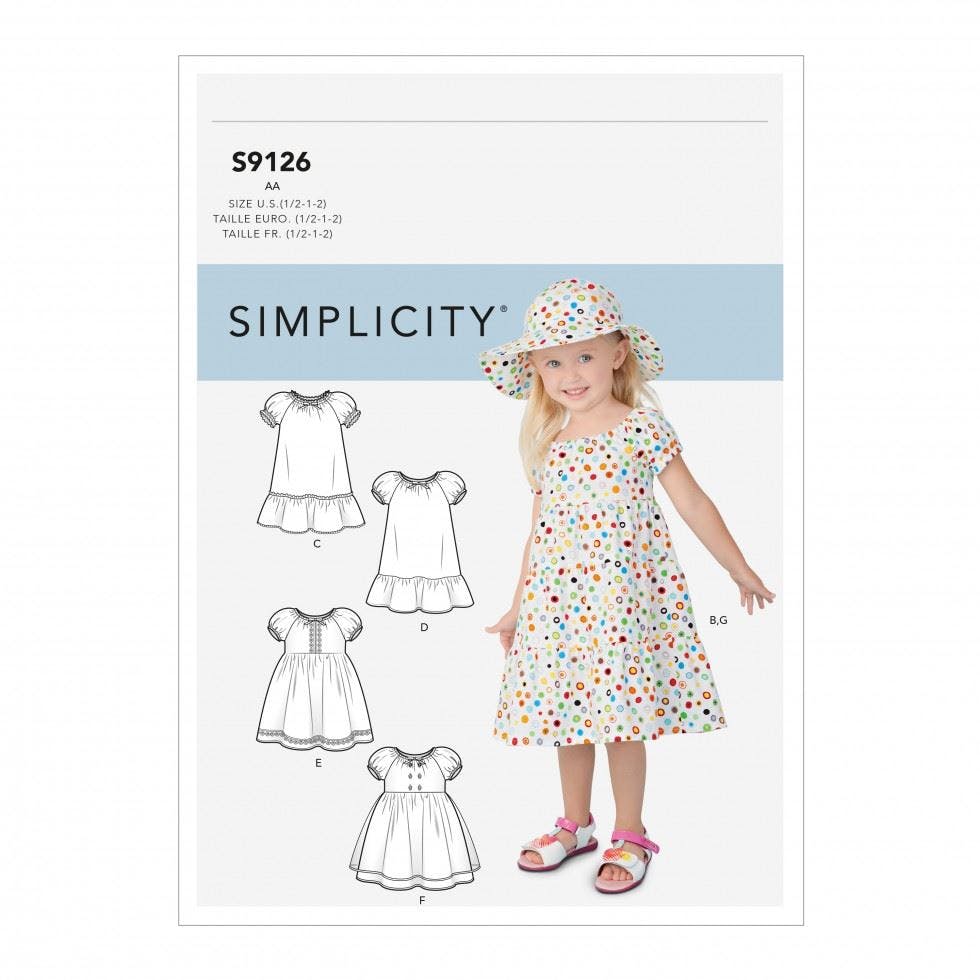 Simplicity Sewing Pattern 9126, Dresses, Headwear For Kids, Aa (1/2-1-2) - Intermediate - Aa (1/2-1-2)