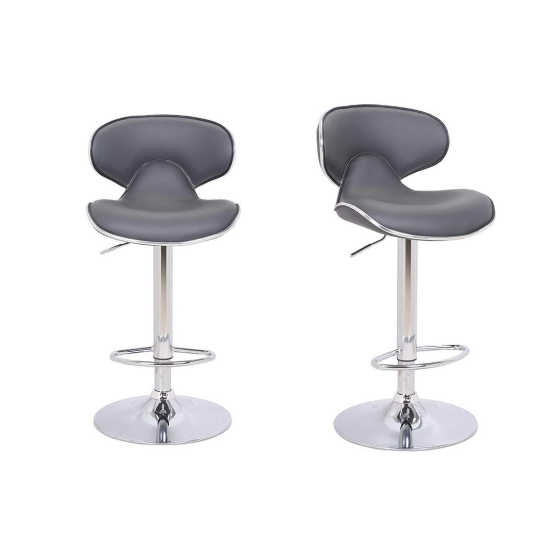 Lamboro Grey Carcaso Kitchen Bar Stools Pair Adjustable Swivel Gas Lift, Chrome Base, For Breakfast Bar Or Kitchen