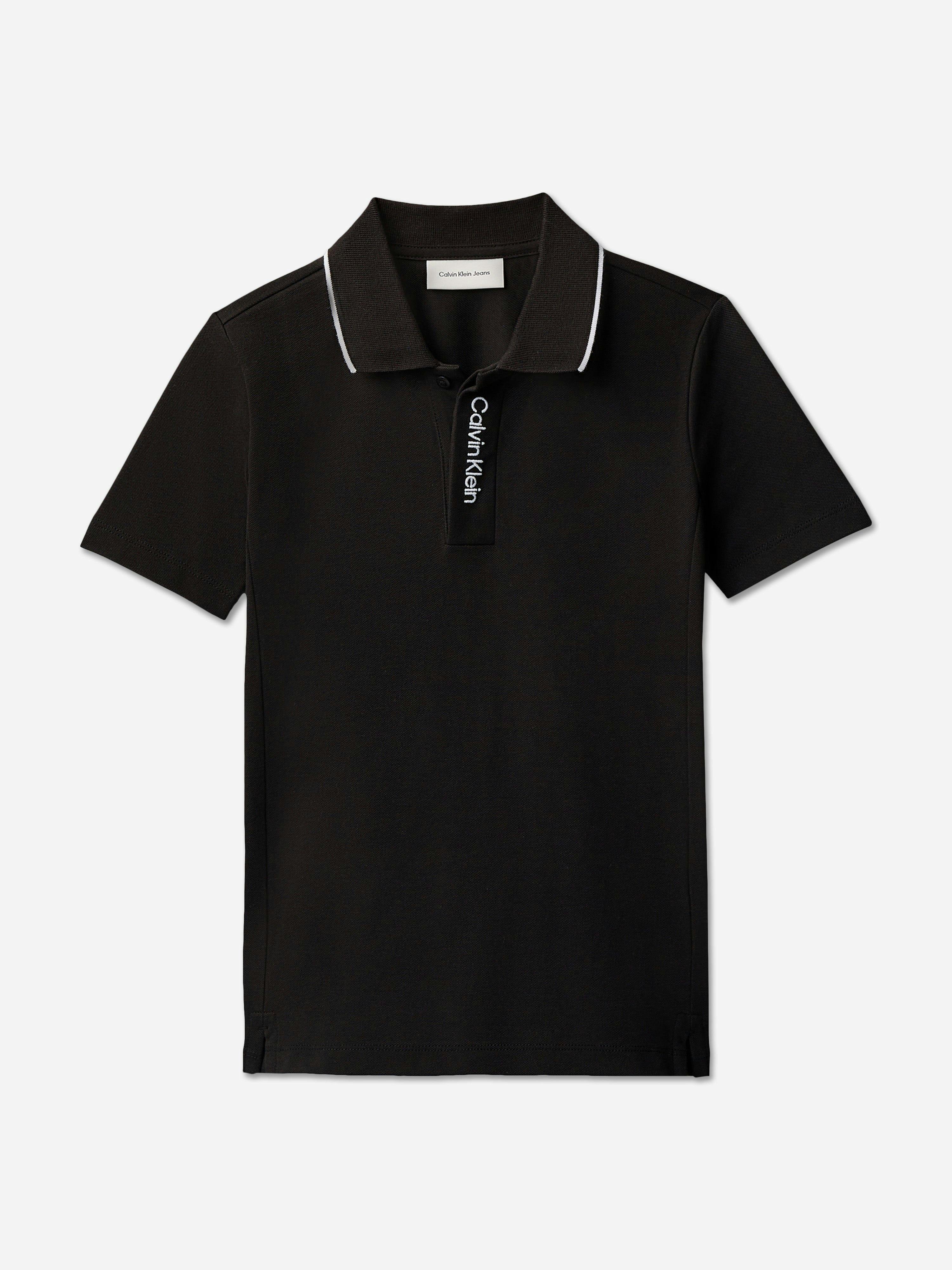 Calvin Klein Boys Black Embroidered Logo Polo Shirt In - 10 Yrs