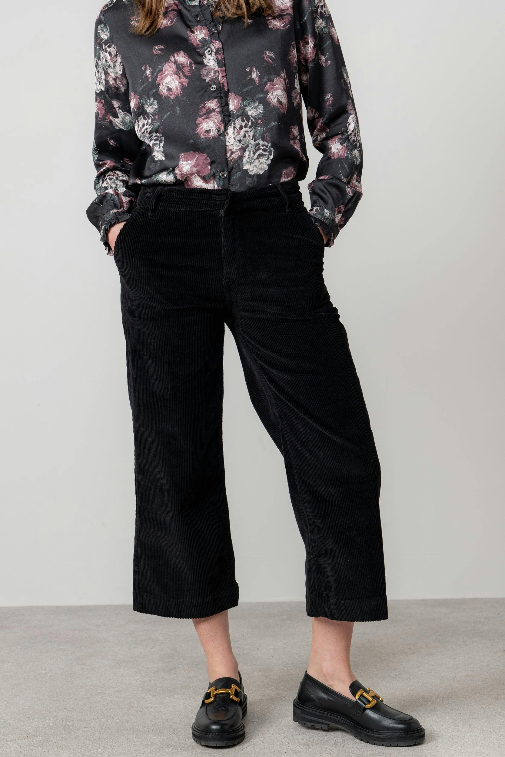 Lily & Me Women's Black Isla Stretch Jumbo Cord Cropped Trousers - 20
