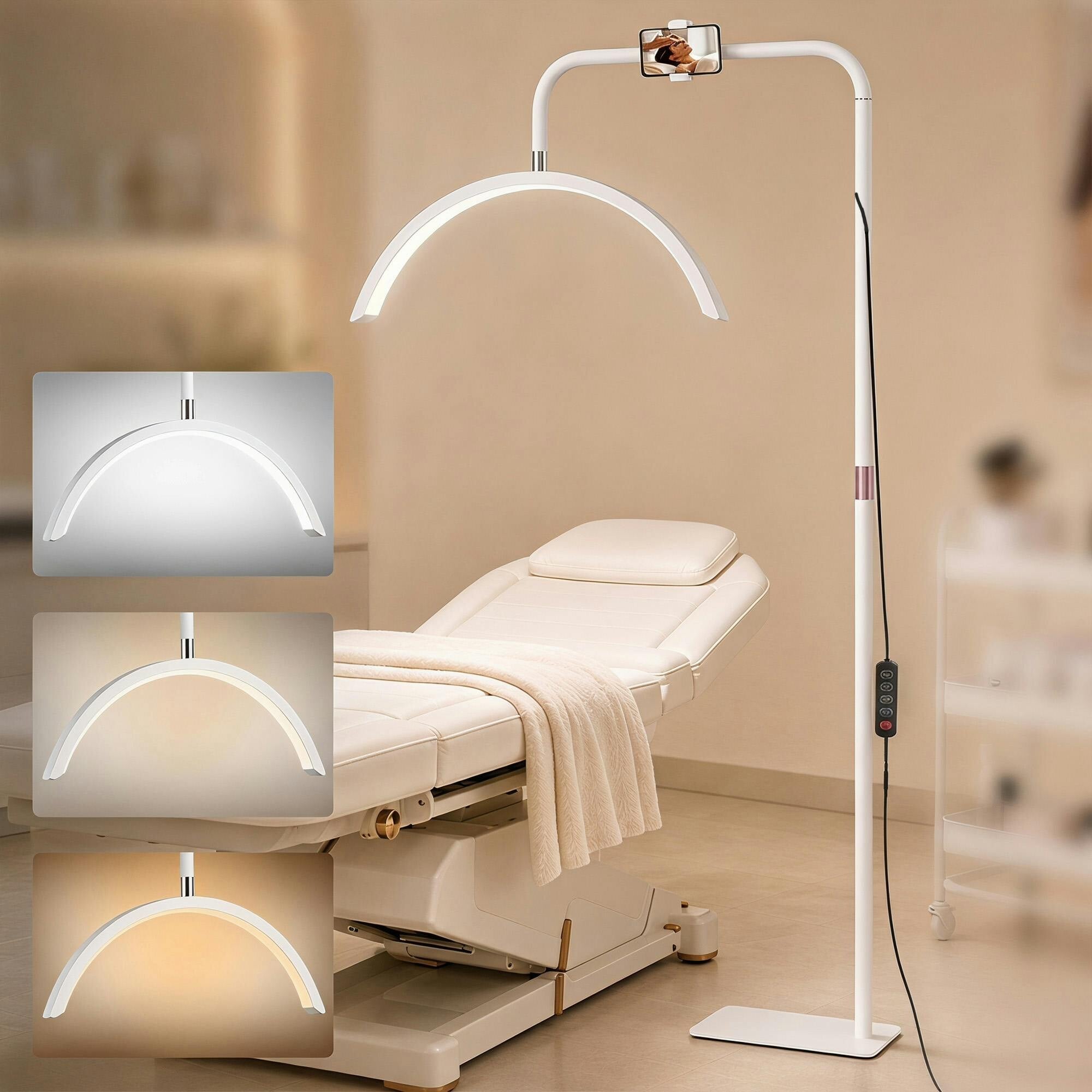 HOMCOM Half Moon Lash Floor Lamp, Adjustable LED Beauty Light for Aestheticians, White, 136-186 cm Height with Remote Control - Image 2