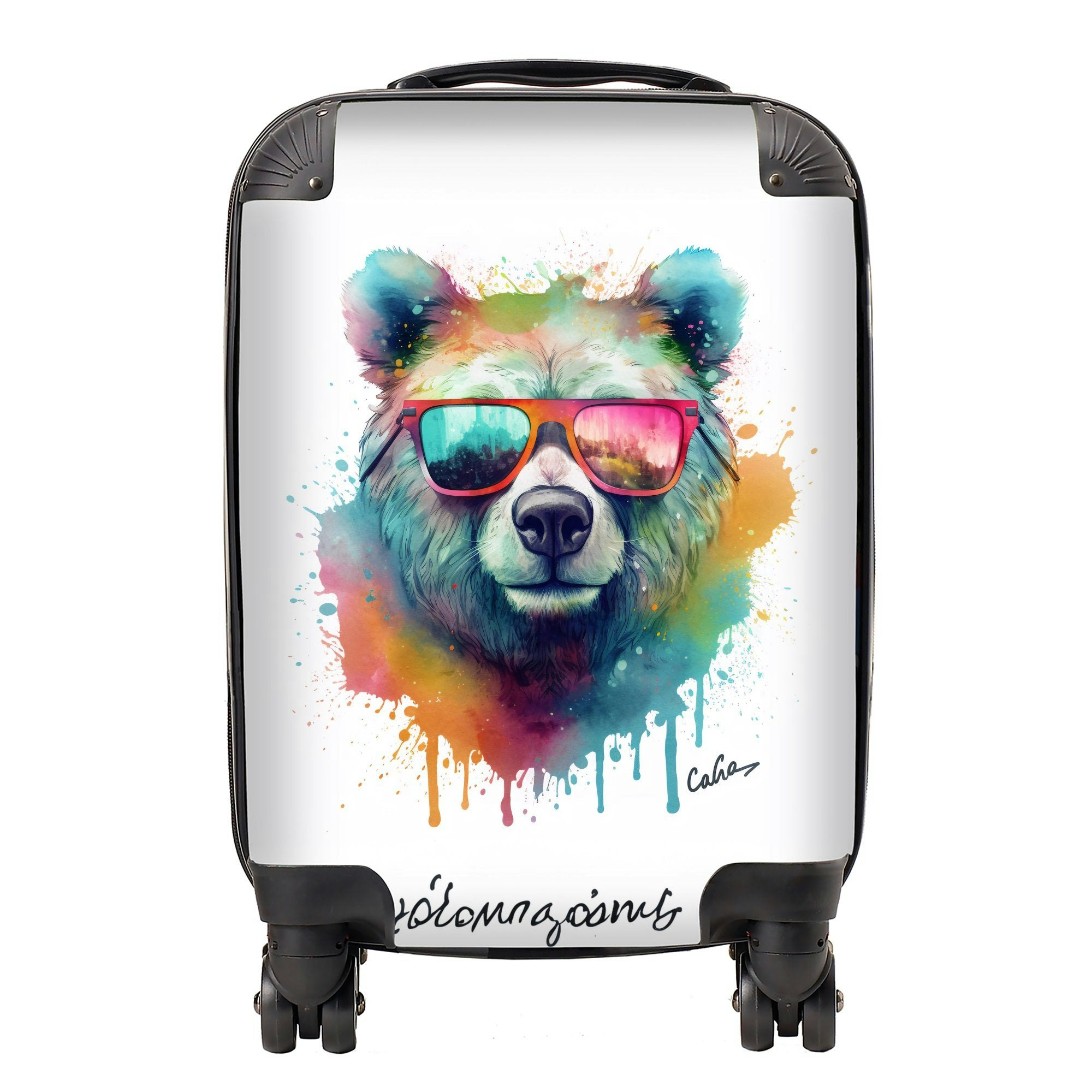 Warren Reed Splashart Colourful Bear In Glasses Suitcase - Small