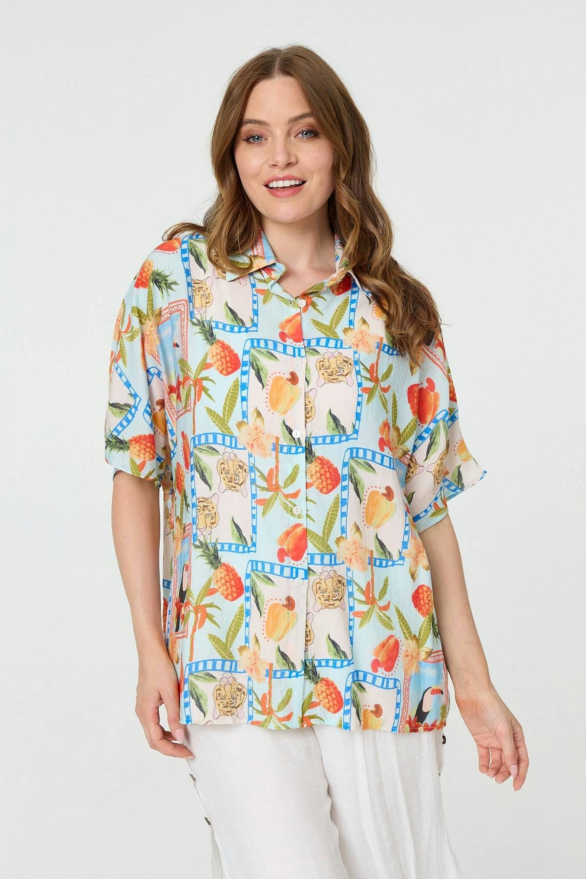 Izabel London Light Patchwork Relaxed 1/2 Sleeve Shirt - 10