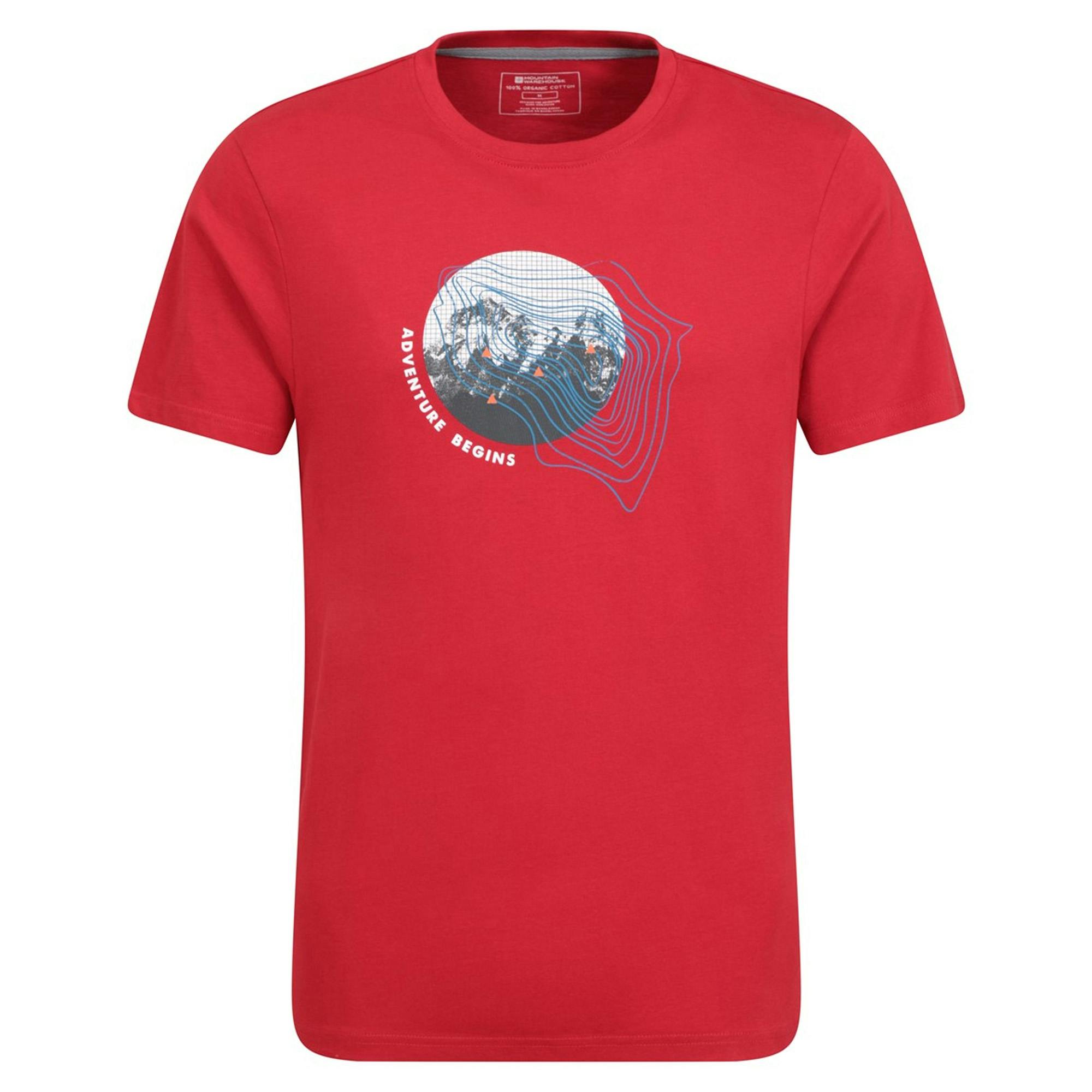 Mountain Warehouse Men's Red Adventure Begins Organic Cotton T-Shirt - Xs - 100% Organic Cotton