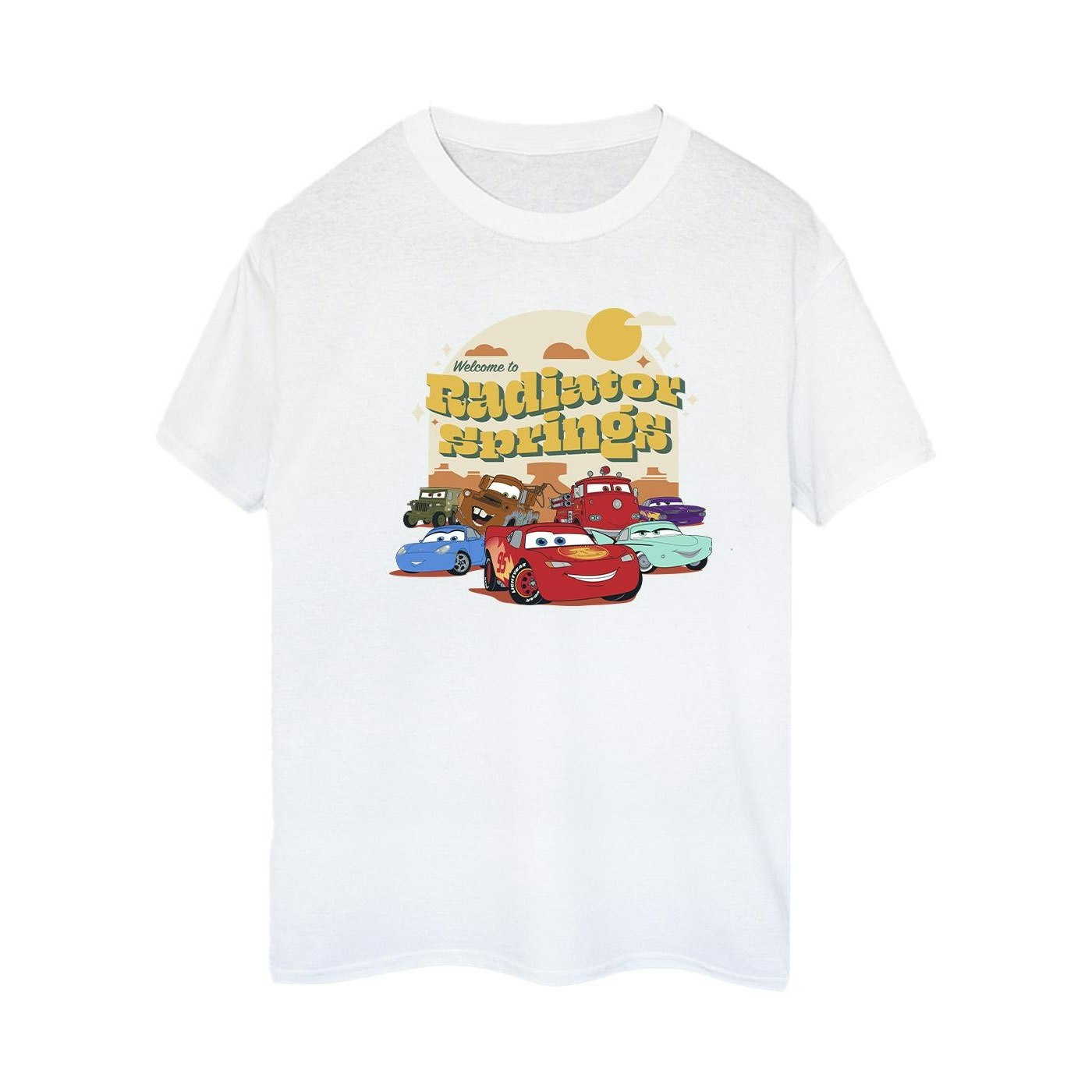 Disney Women's White / Cars Radiator Springs Group Cotton Boyfriend T-Shirt - 4XL