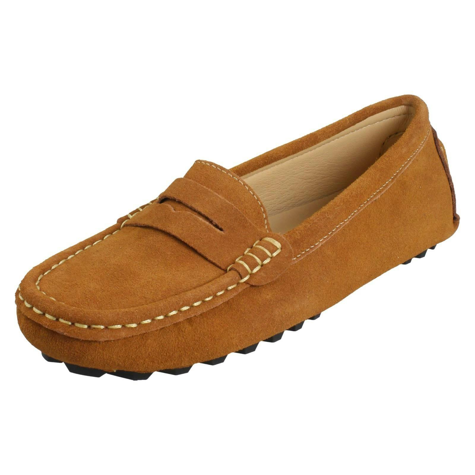 Down To Earth Women's Suede Leather Slip On Moccasins F80593 - Tan - Uk 5