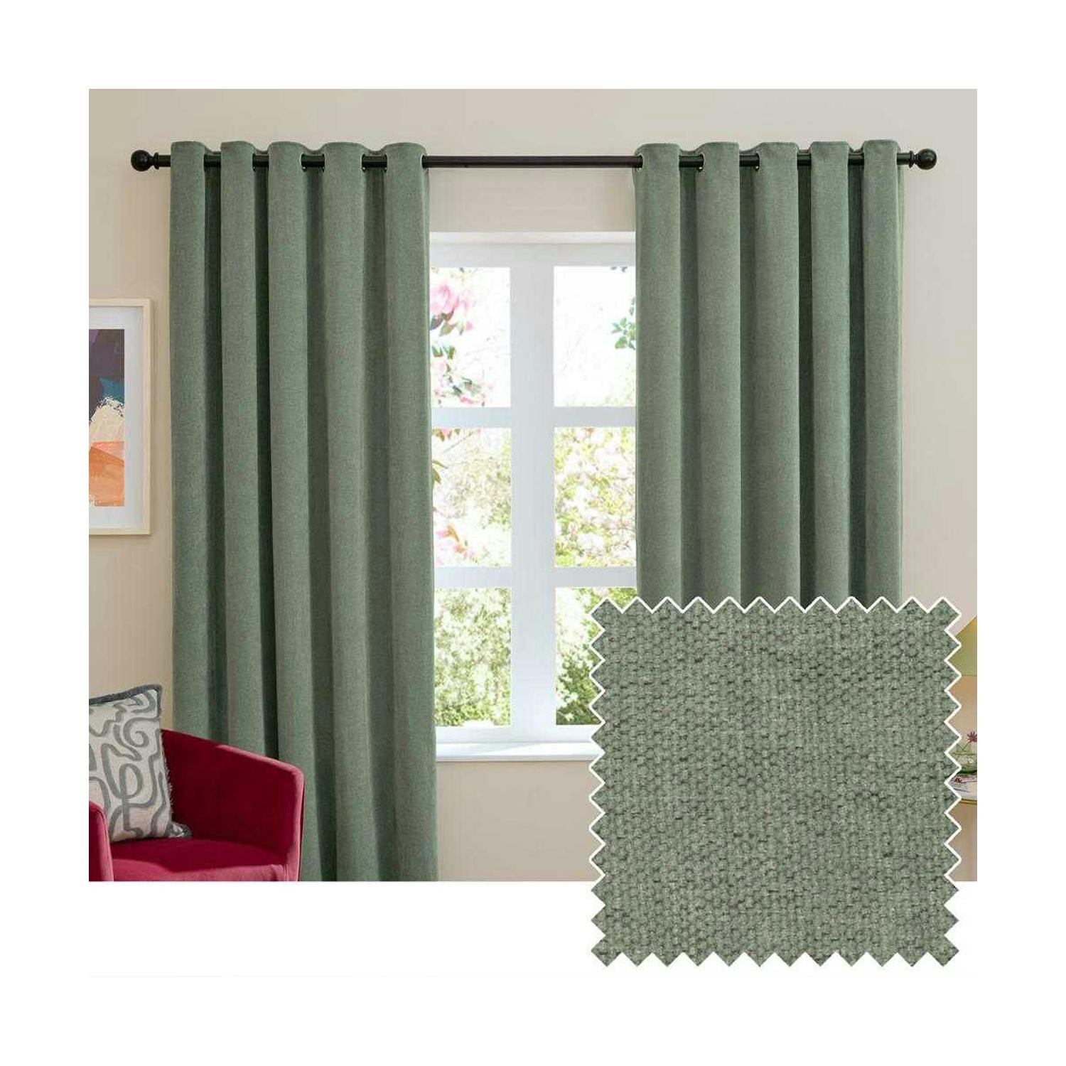 Furn Green Chenille Blackout Curtains - 117Cm X 137Cm - 100% Polyester