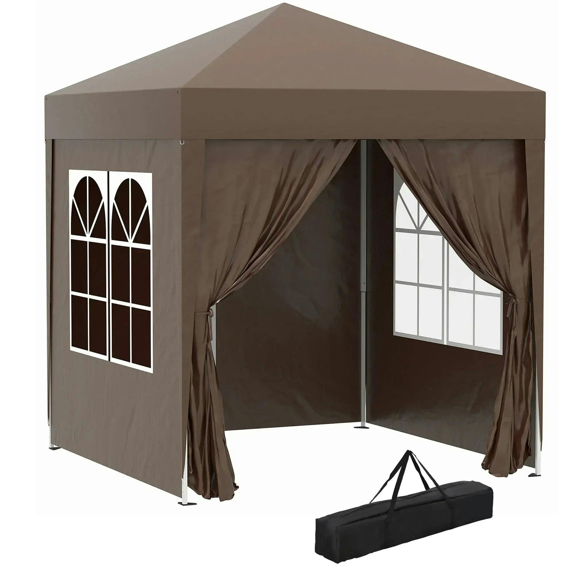 Bobobiy 2 X 2 M Garden Pop Up Gazebo, Wedding Party Tent Marquee, Water Resistant Awning Canopy With Sidewalls, Windows, Carry Bag, Coffee - Coffee