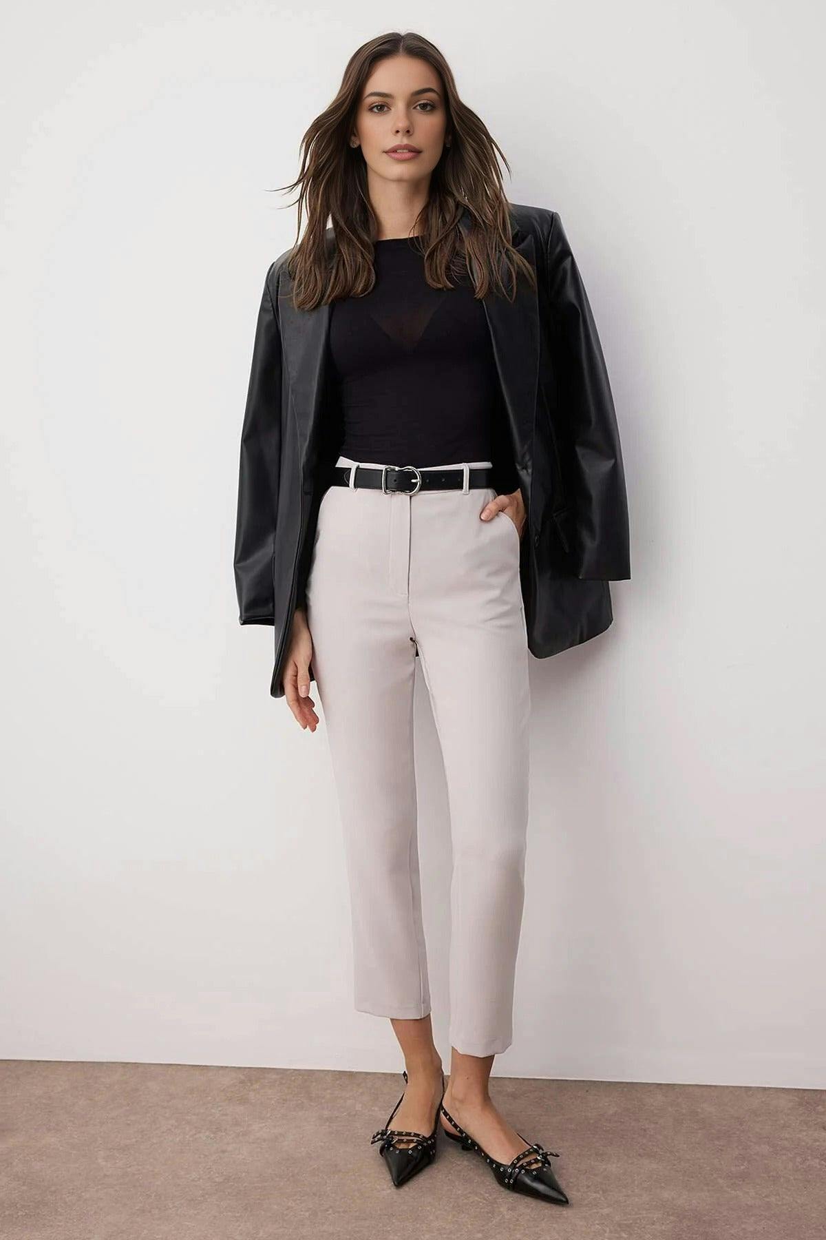 Wovcor Grey Basic Cigarette Skinny Leg Woven Trousers - 12