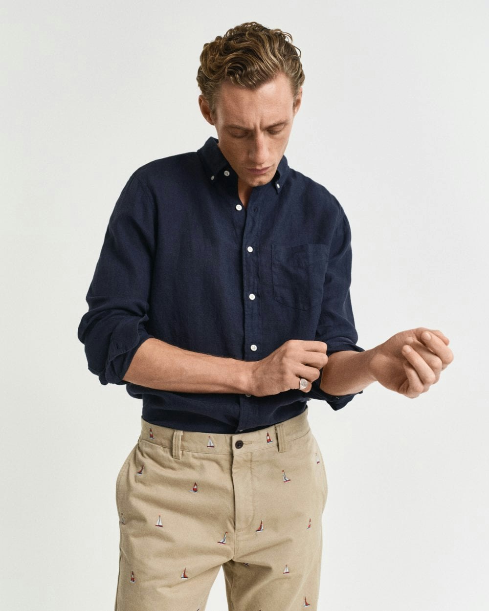 Gant Men's Blue Regular Gart Dyed Linen Shirt - 433 Evening - 433 Evening - Xxl