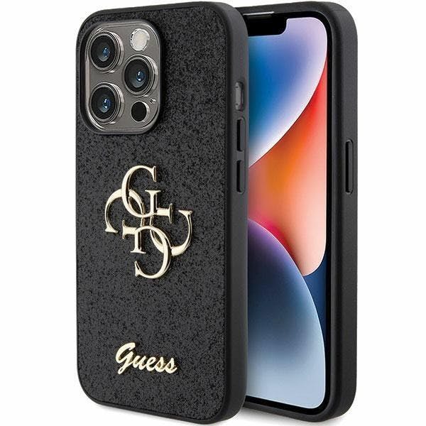 Guess Black Glitter Script Big 4G Case For Iphone 15 Pro 6.1" - Guhcp15lhg4sgk