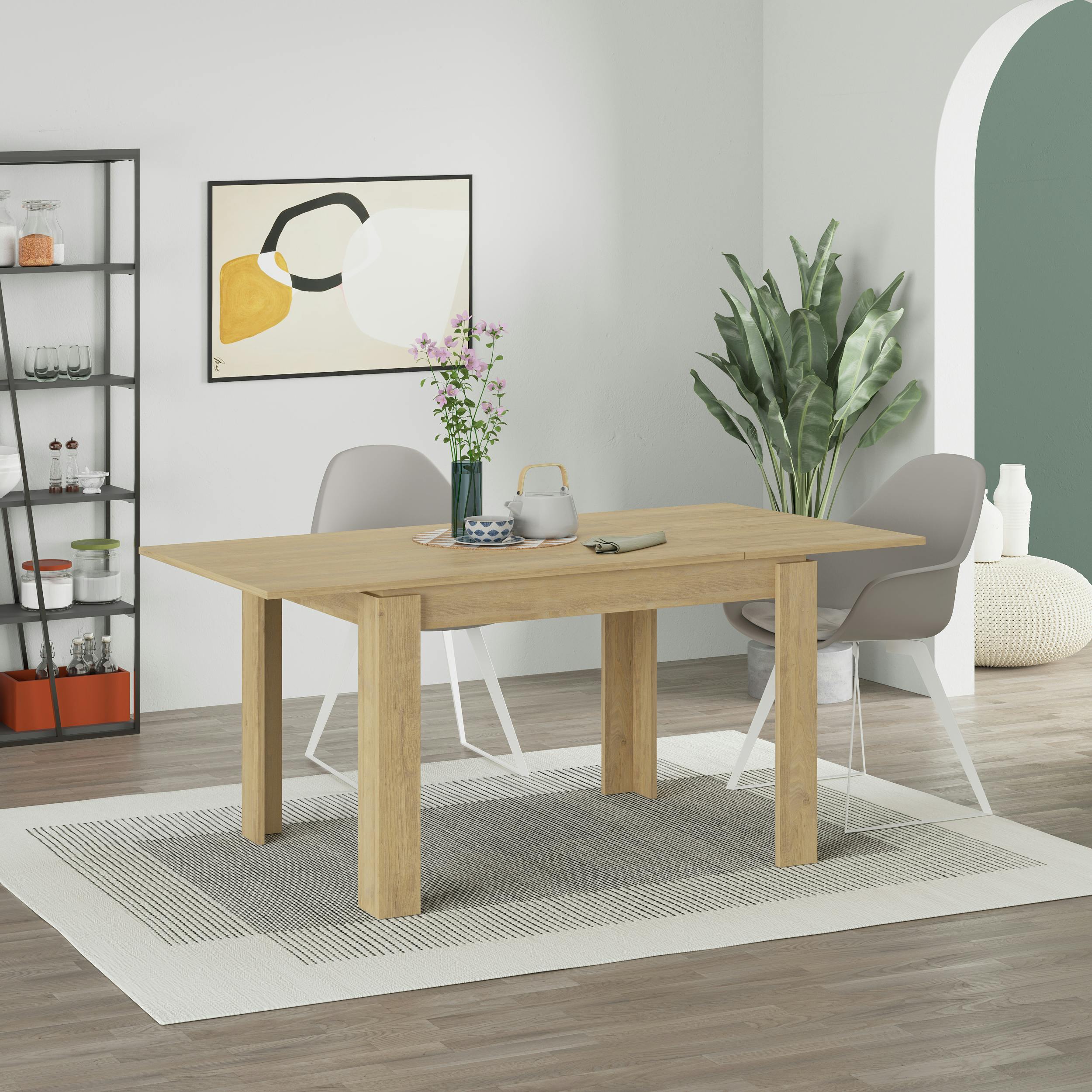Decortie Tolmen Dining Table Rectangular Extendable Table For 4 Seater Contemporary Kitchen Table 120Wcm Living Room - Oak
