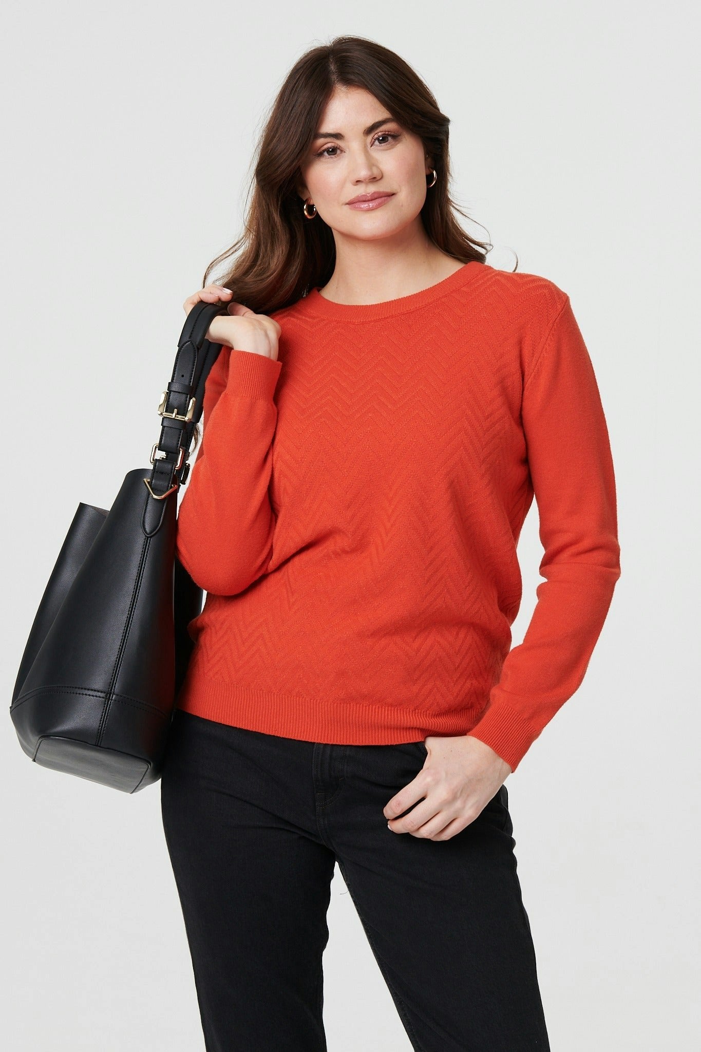 Izabel London Orange Chevron Soft Knit Long Sleeve Jumper - 12