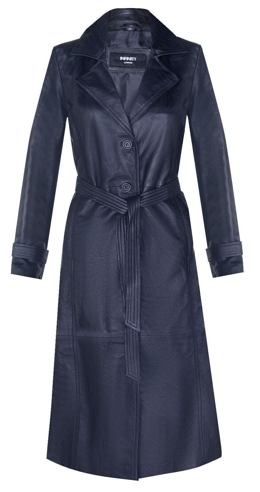 Infinity Leather Women's Black Full Length Trench Coat-Alhambra - Uk S/10 | Eu 36 | Us 6