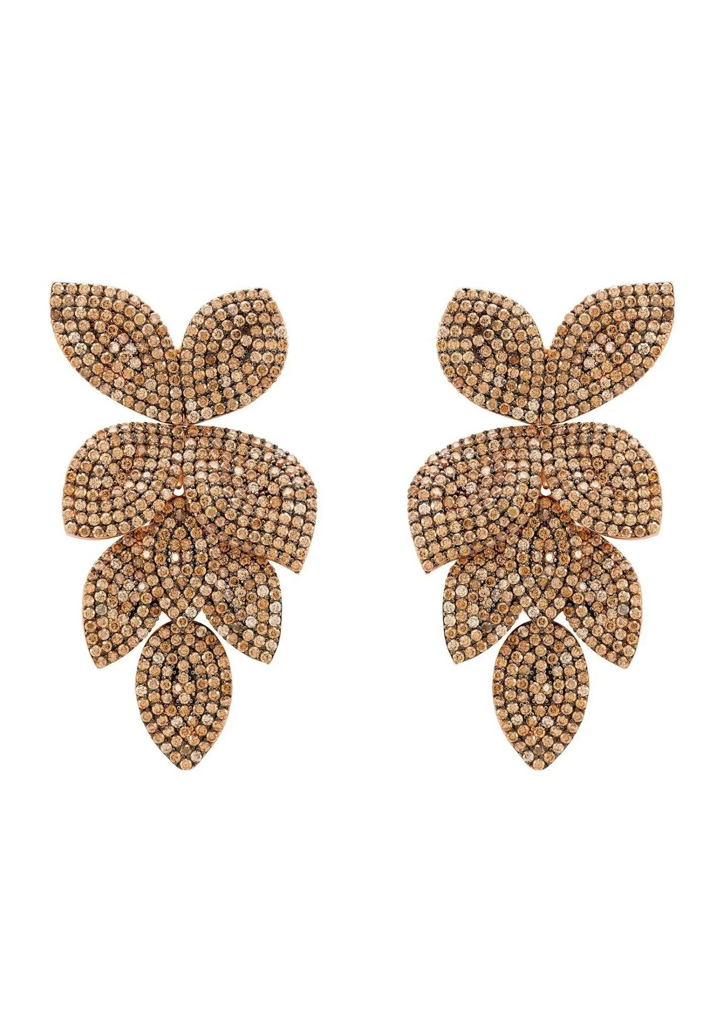 Latelita Silver/Gold/Light Petal Cascading Flower Earrings Rose Champagne