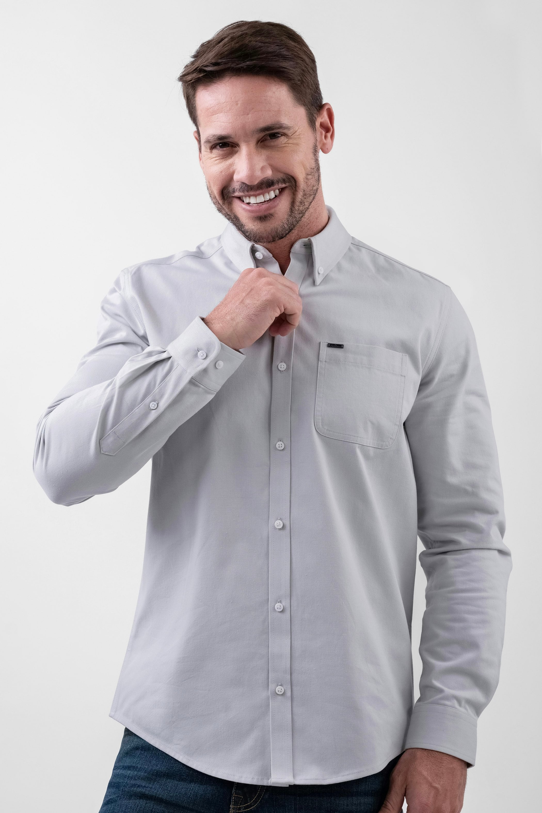 Enorsia Men's Grey Button Down Collar Long Sleeve Shirt - Xl - 50% Cotton, 50% Polyester