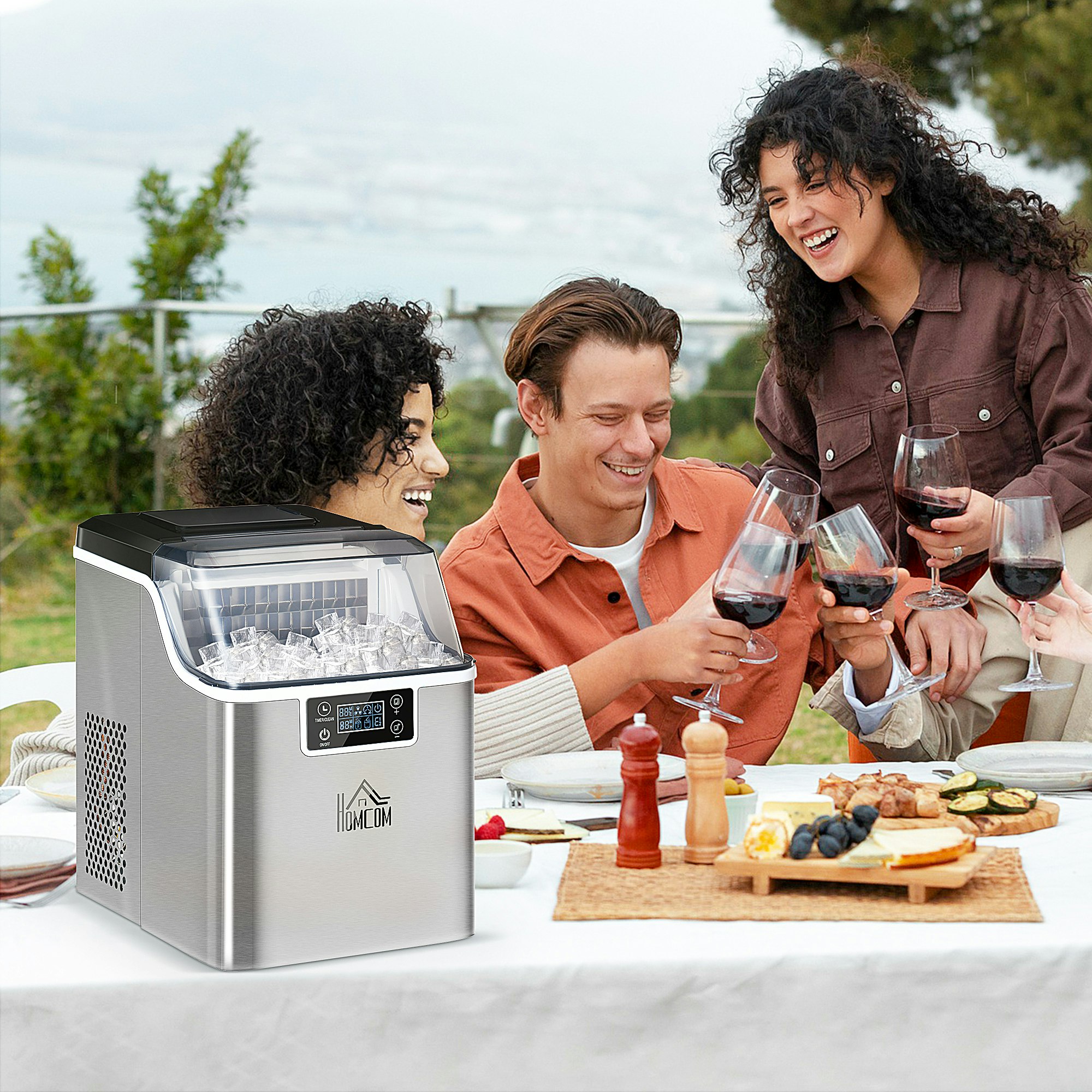Homcom Silver Counter Top Ice Maker Machine With Adjustable Cube Size Scoop - 25.2Cm X 36Cm X 37.1Cm