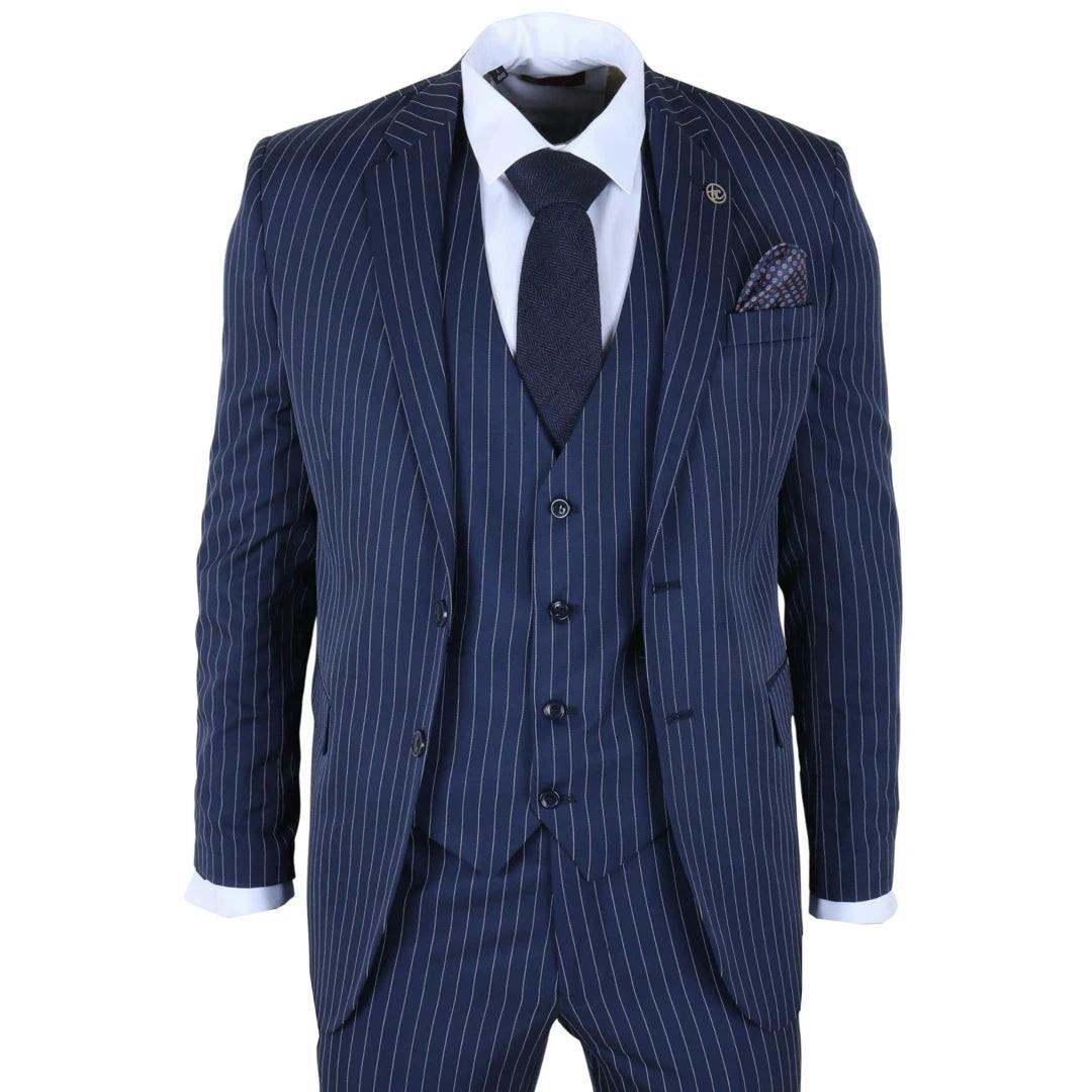 Truclothing Men's Blue Im43 - Classic Pinstripe 3 Piece Navy Suit - 40 Jacket & 34 Trousers