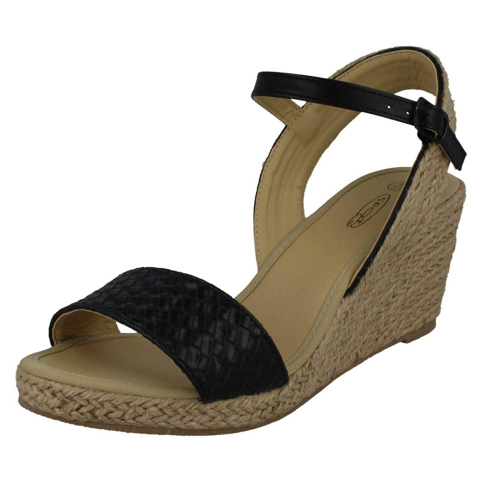 Savannah Women's Black Rope Wedge Sandals - Uk 8