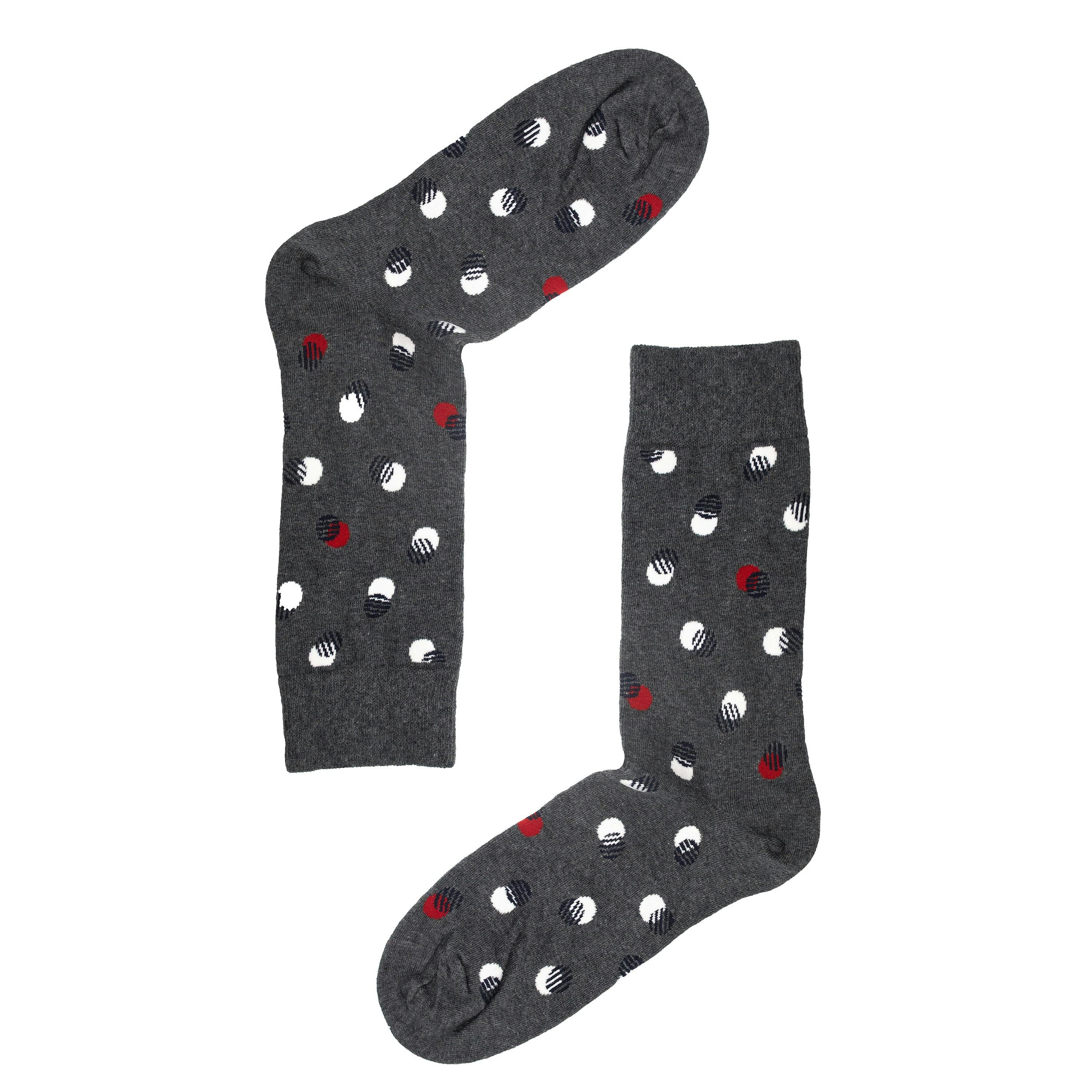 Jemsox Men's Grey Spot & Stripe Pattern Socks – Organic Cotton - Large / Eur 43-46 / Uk 9-11