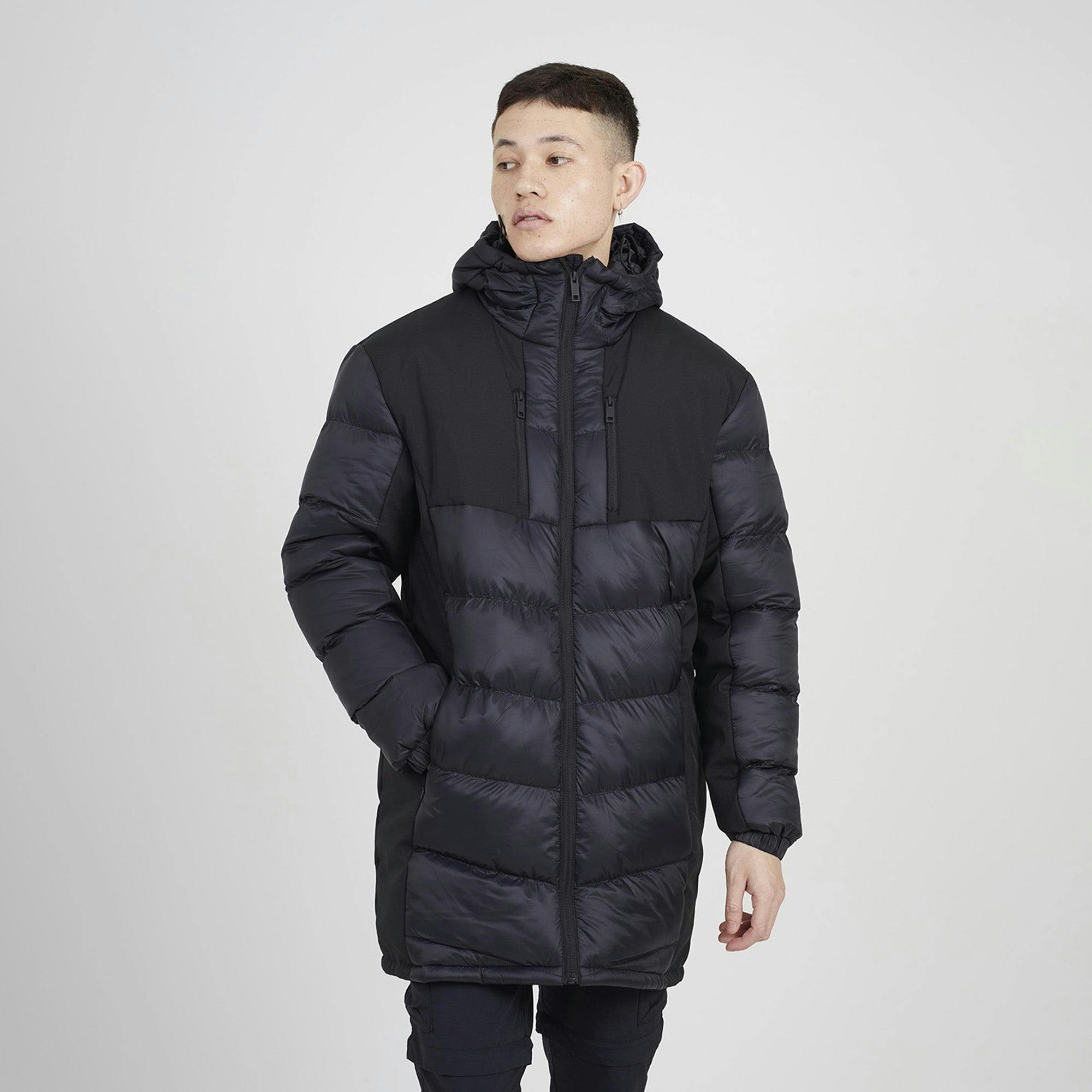 Brave Soul Black Longline Quilted Hooded Padded Jacket - M