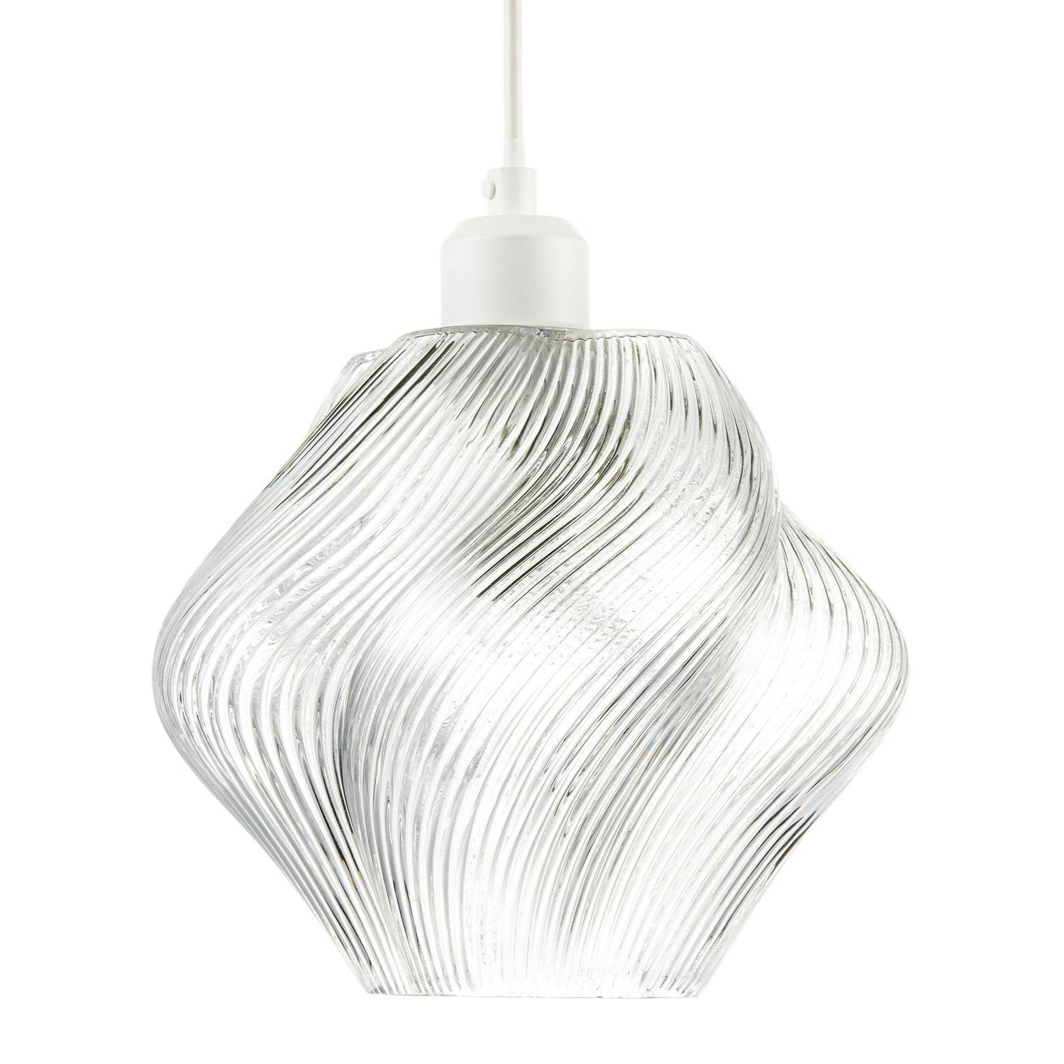 Happy Homewares Light Modern Clear Twisted Glass Pendant Shade With Etched Grooves